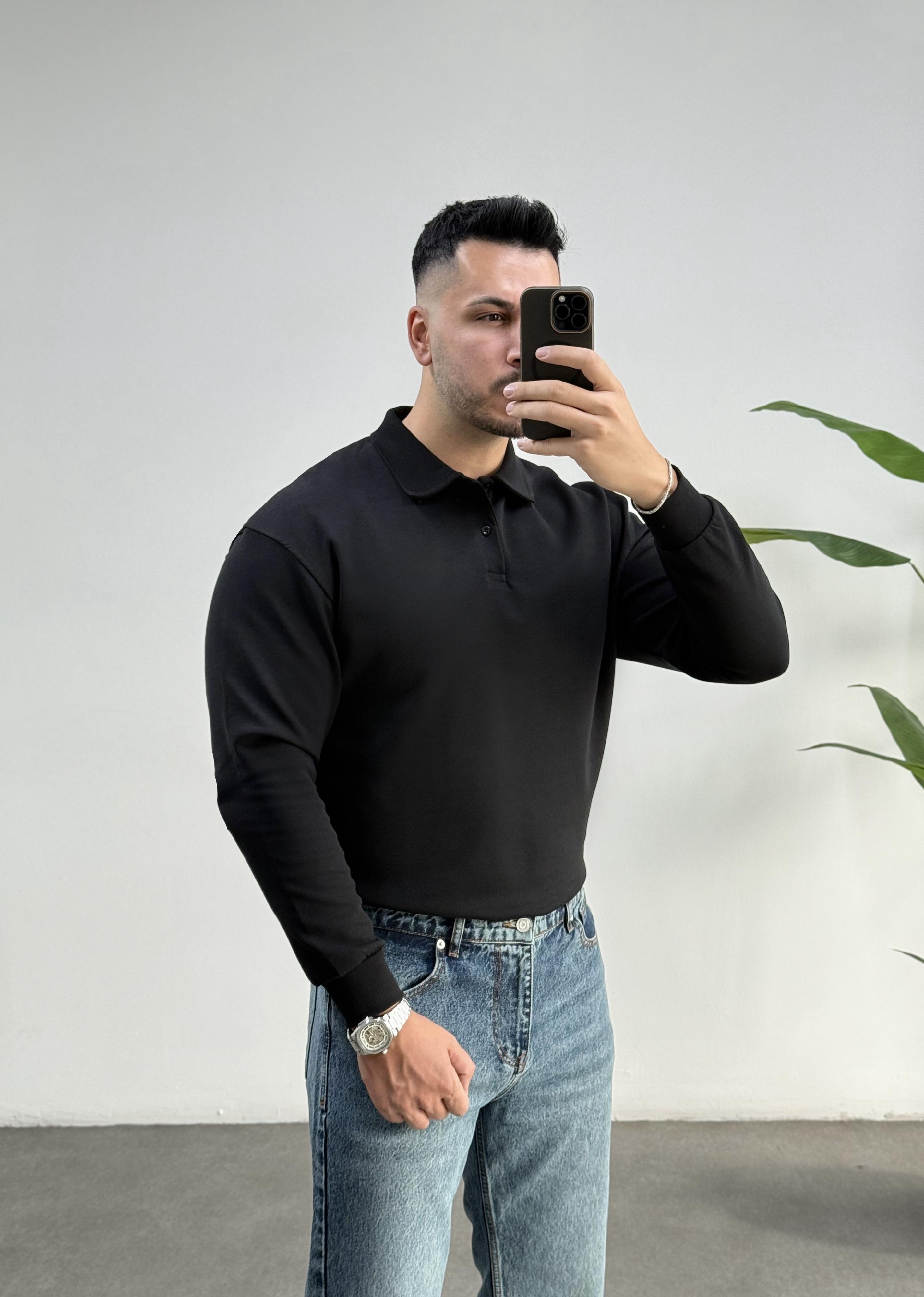 Merlin Polo Yaka Siyah Sweat