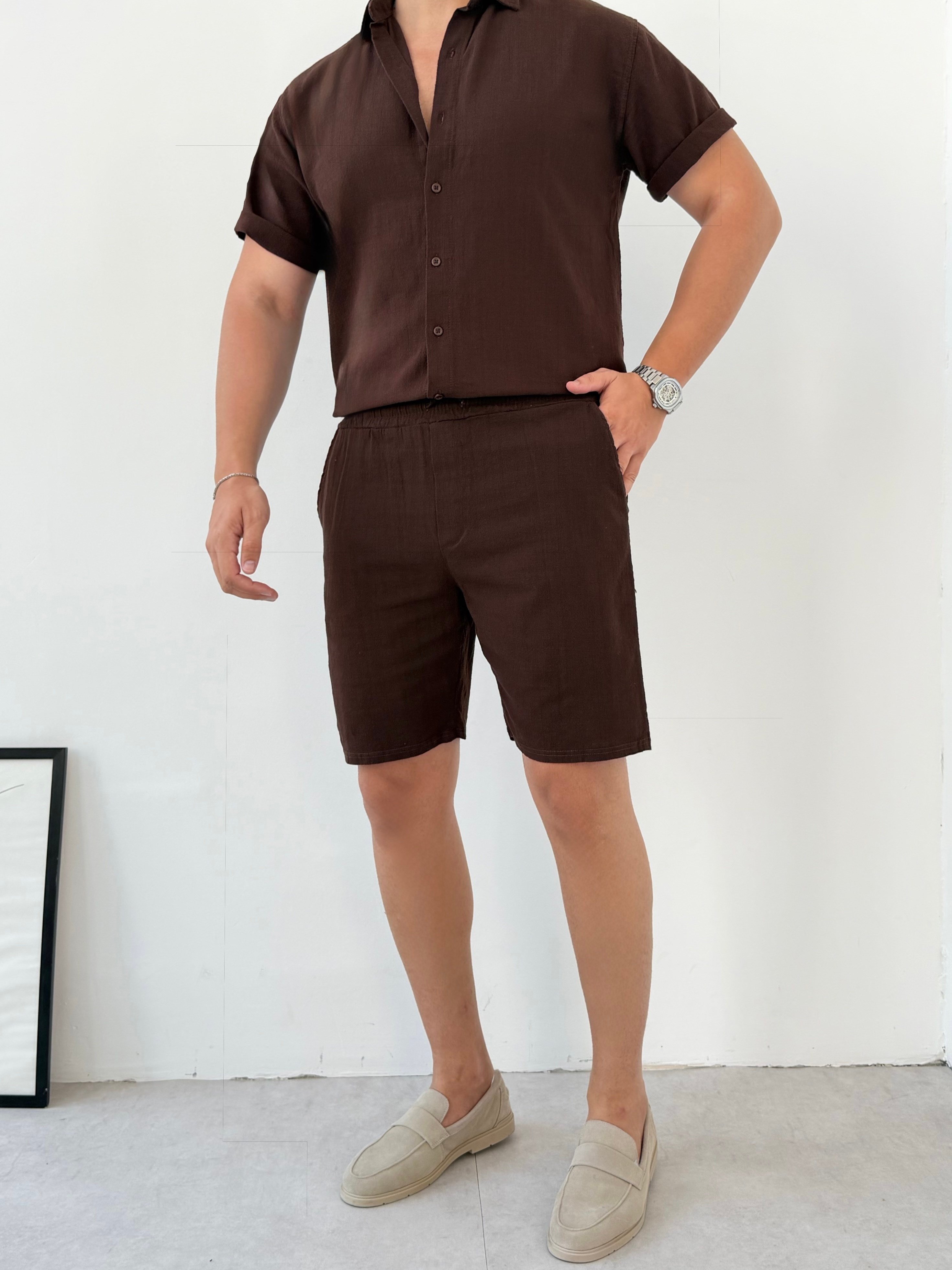 Modern Kahve Keten Şort