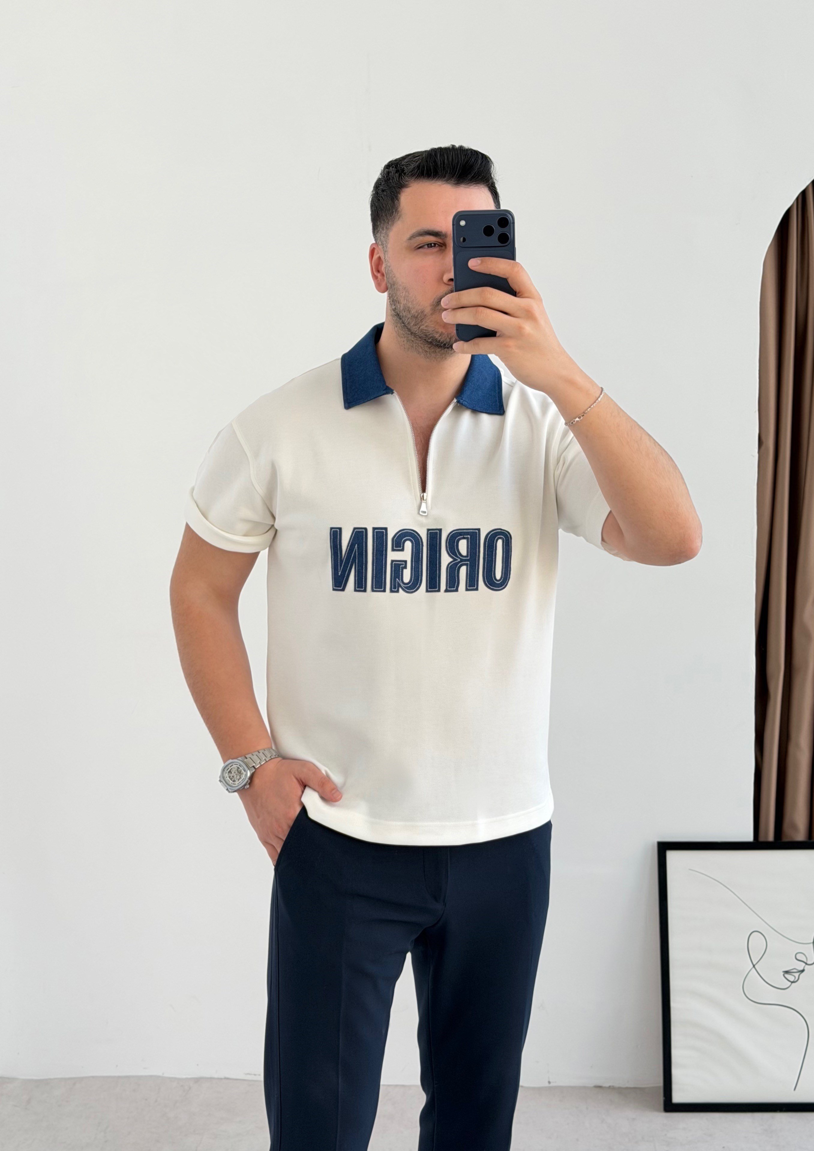 Original Nakış Beyaz Oversize Tişört