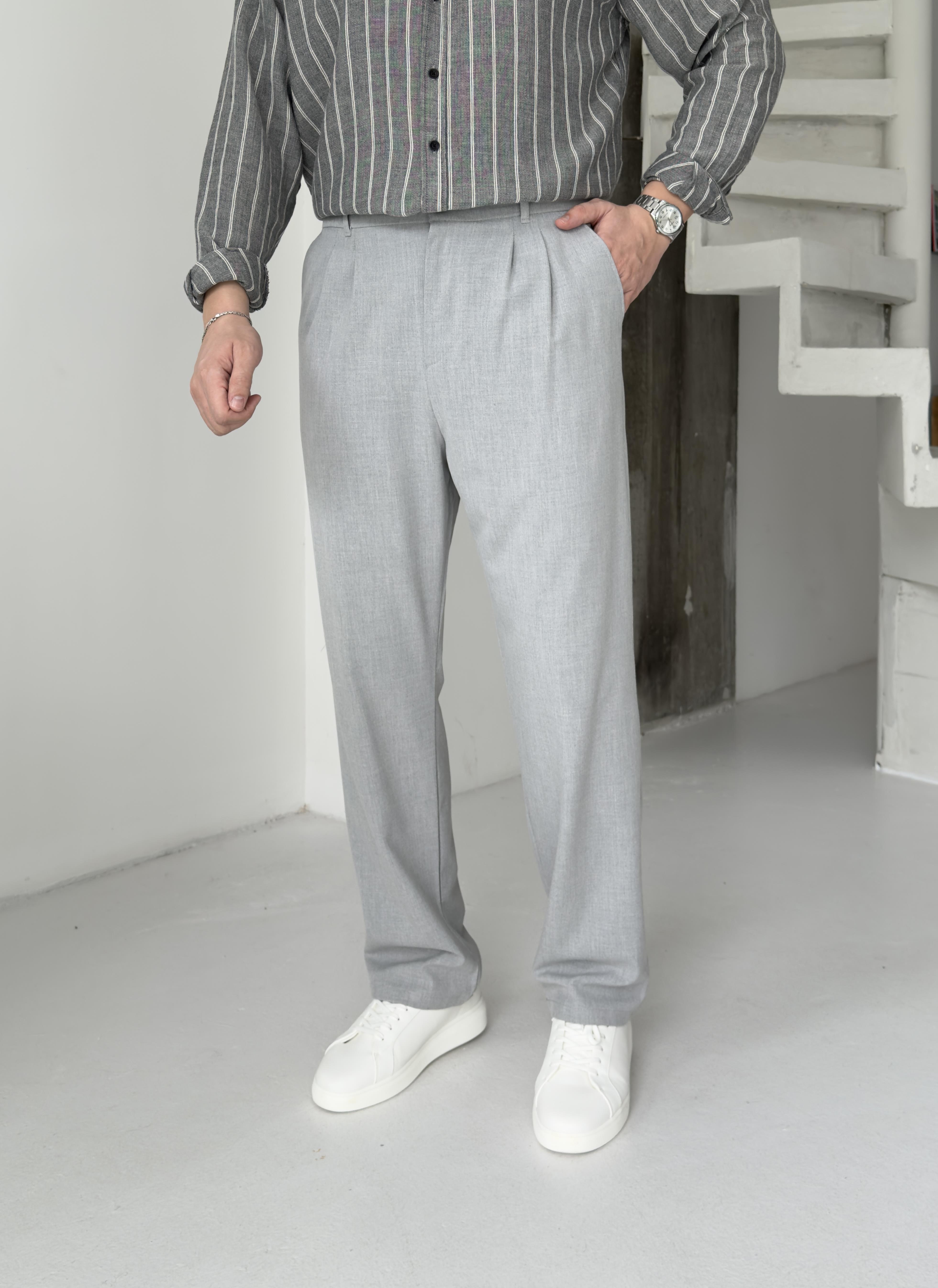 Pileli Açık Gri Baggy Pantolon