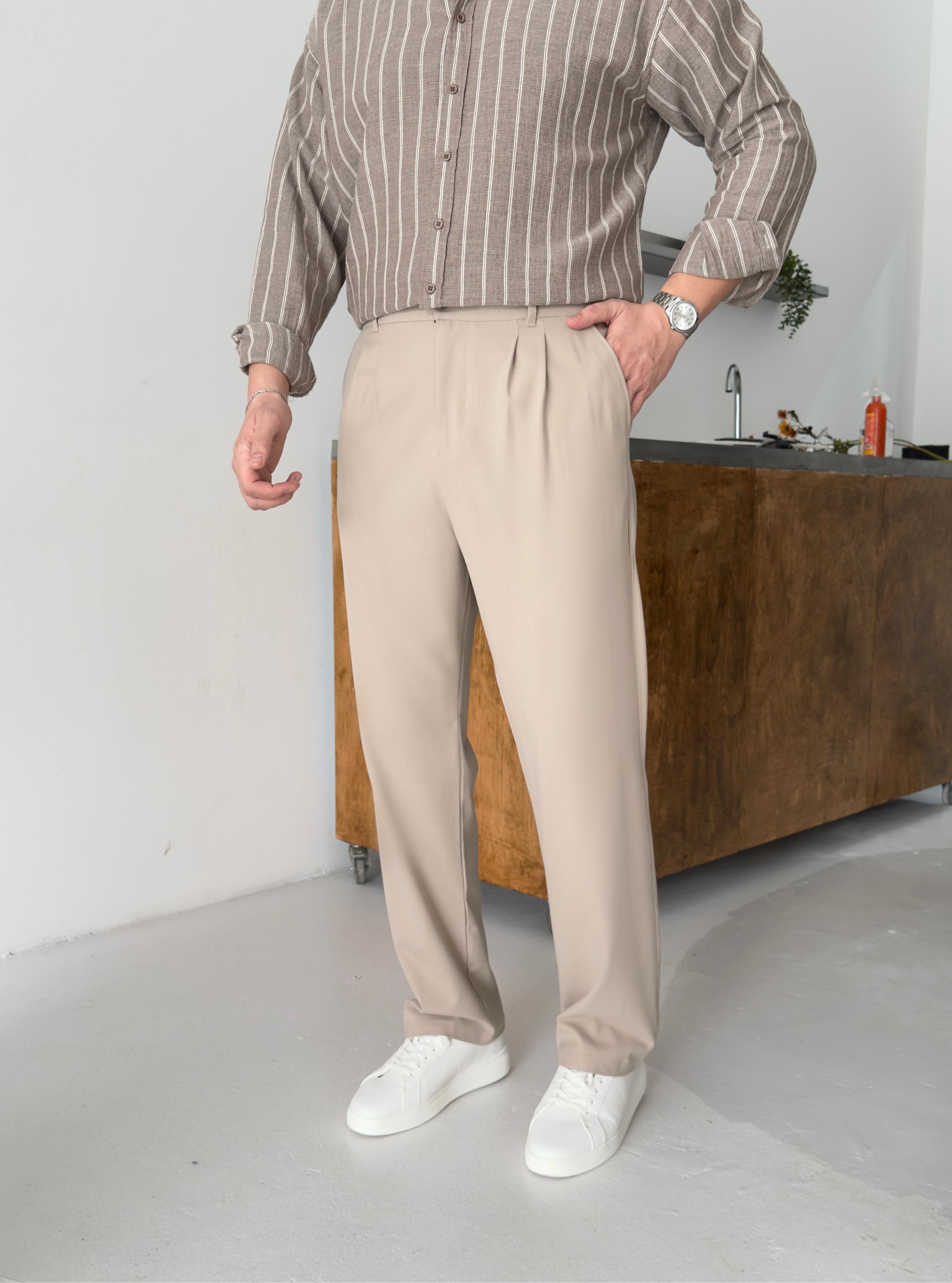 Pileli Bej Baggy Pantolon