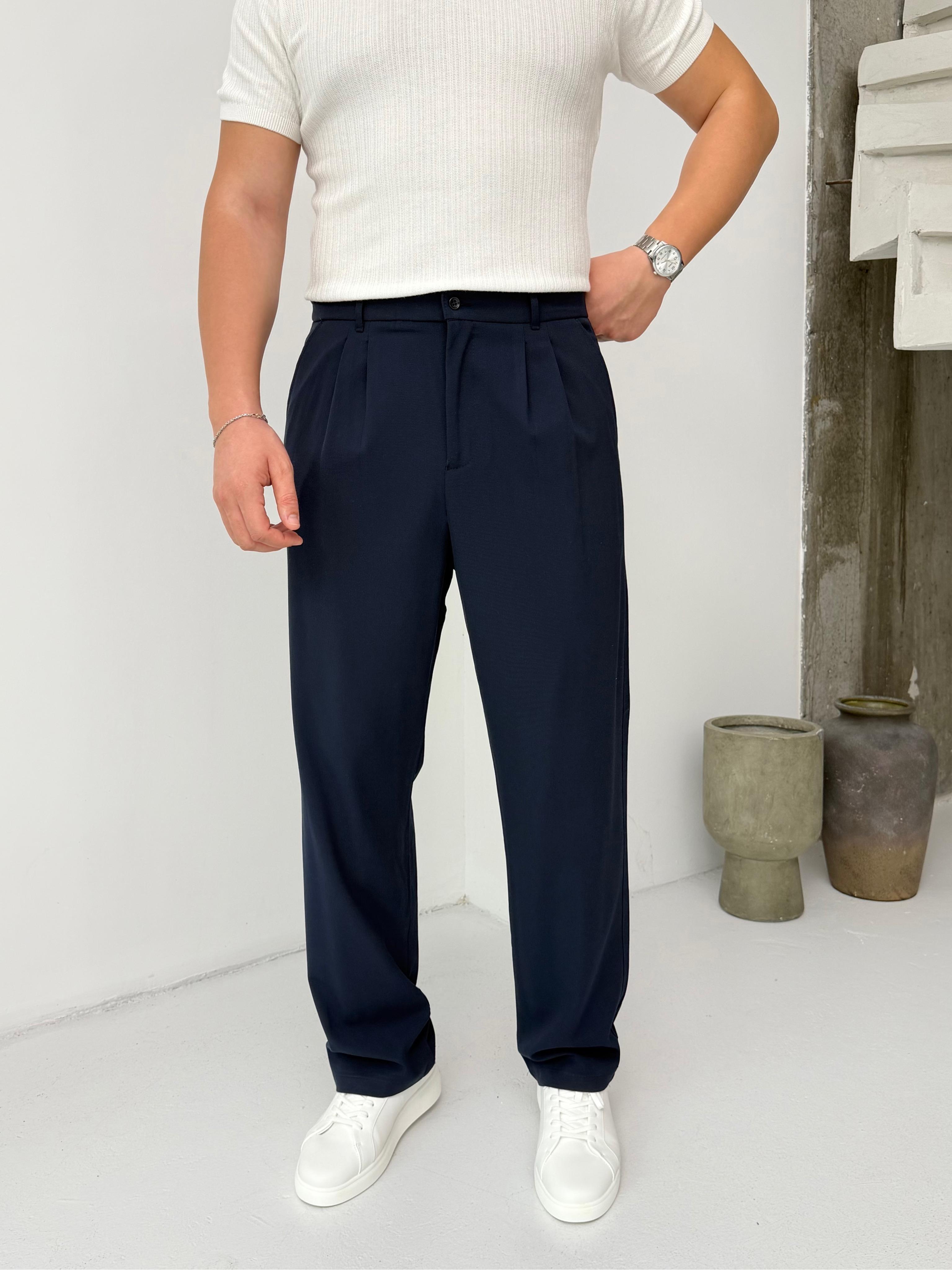 Pileli Lacivert Baggy Pantolon