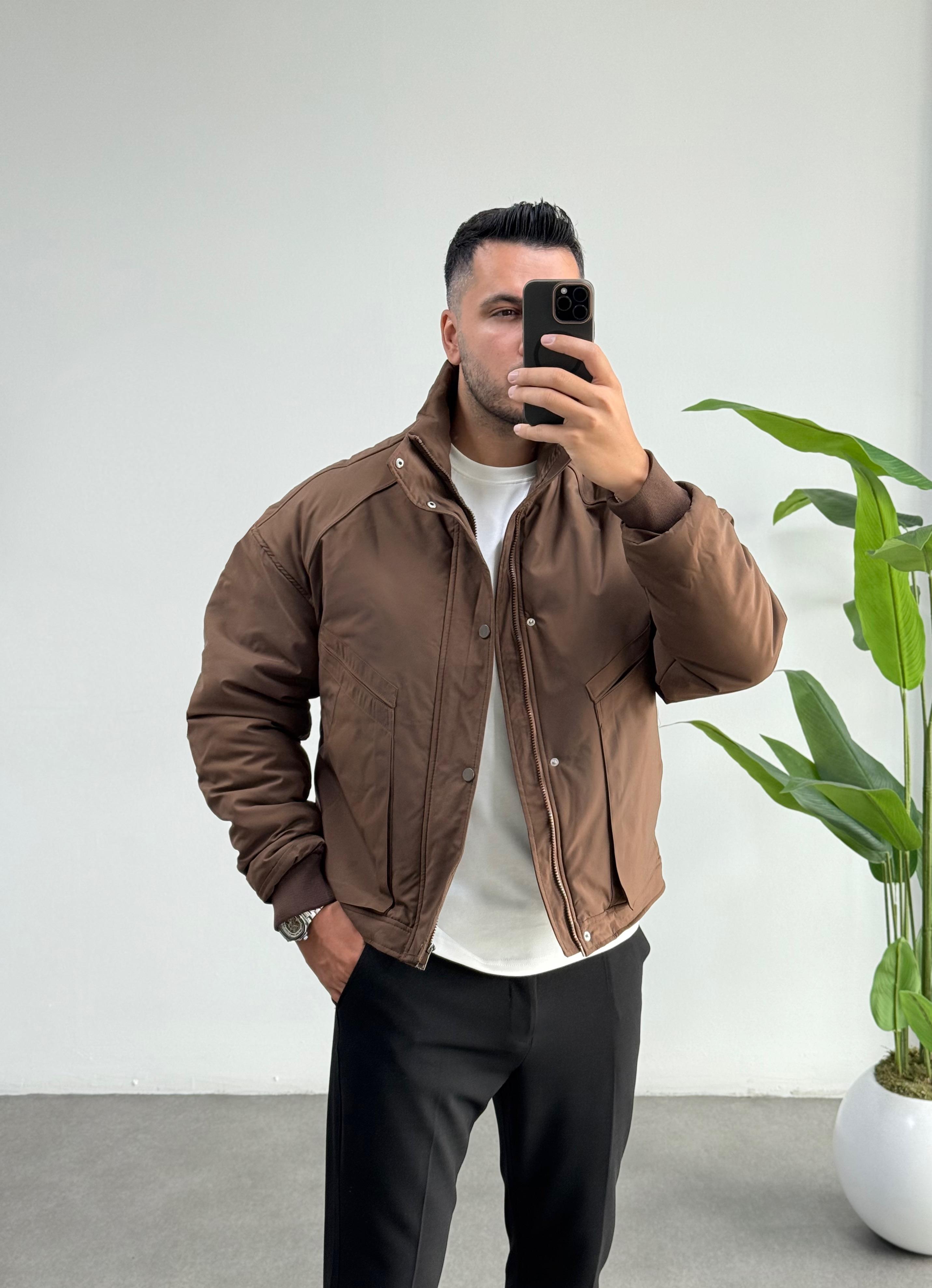 Premium İçi Kapitoneli Oversize Kahve Mont