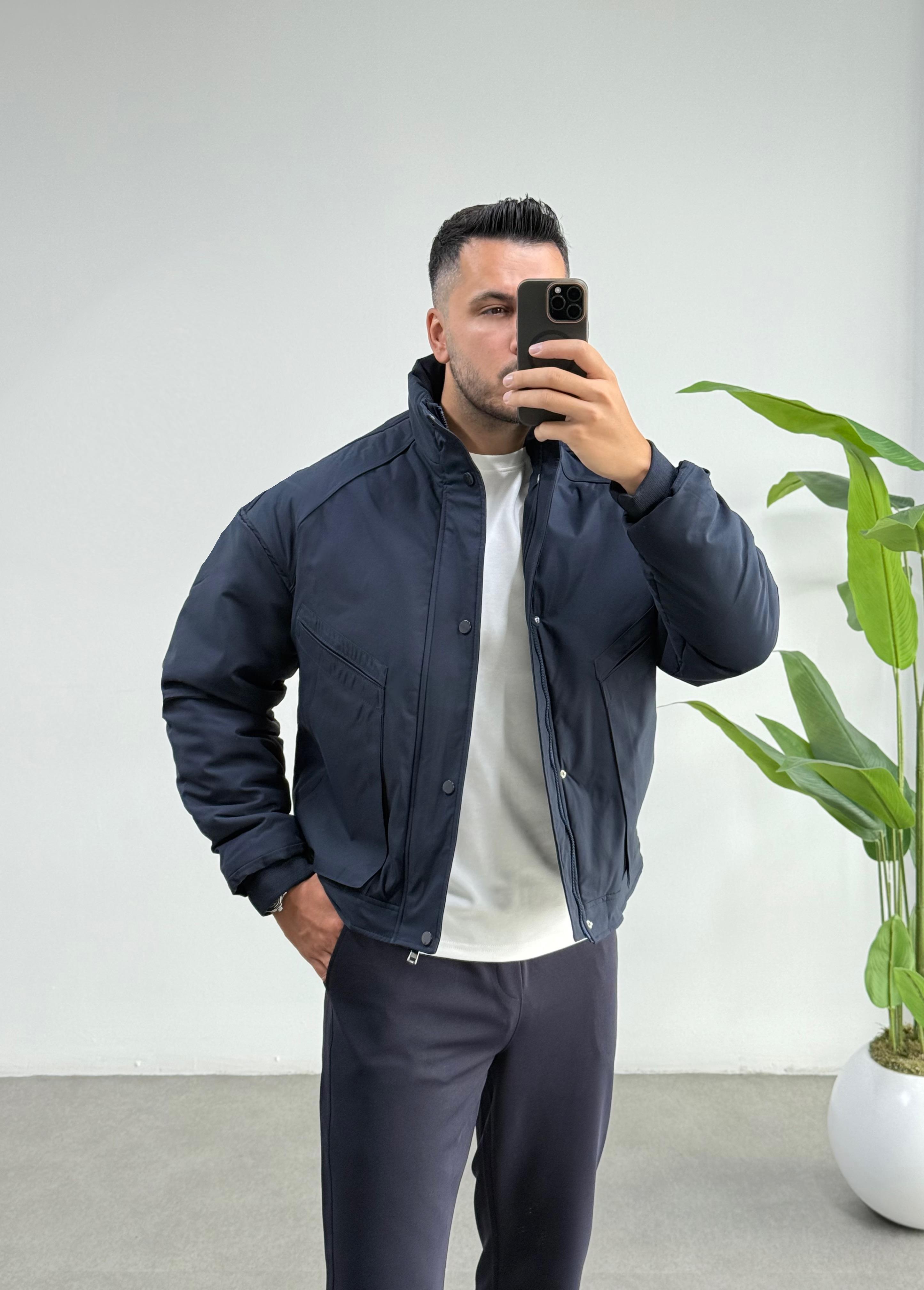 Premium İçi Kapitoneli Oversize Lacivert Mont