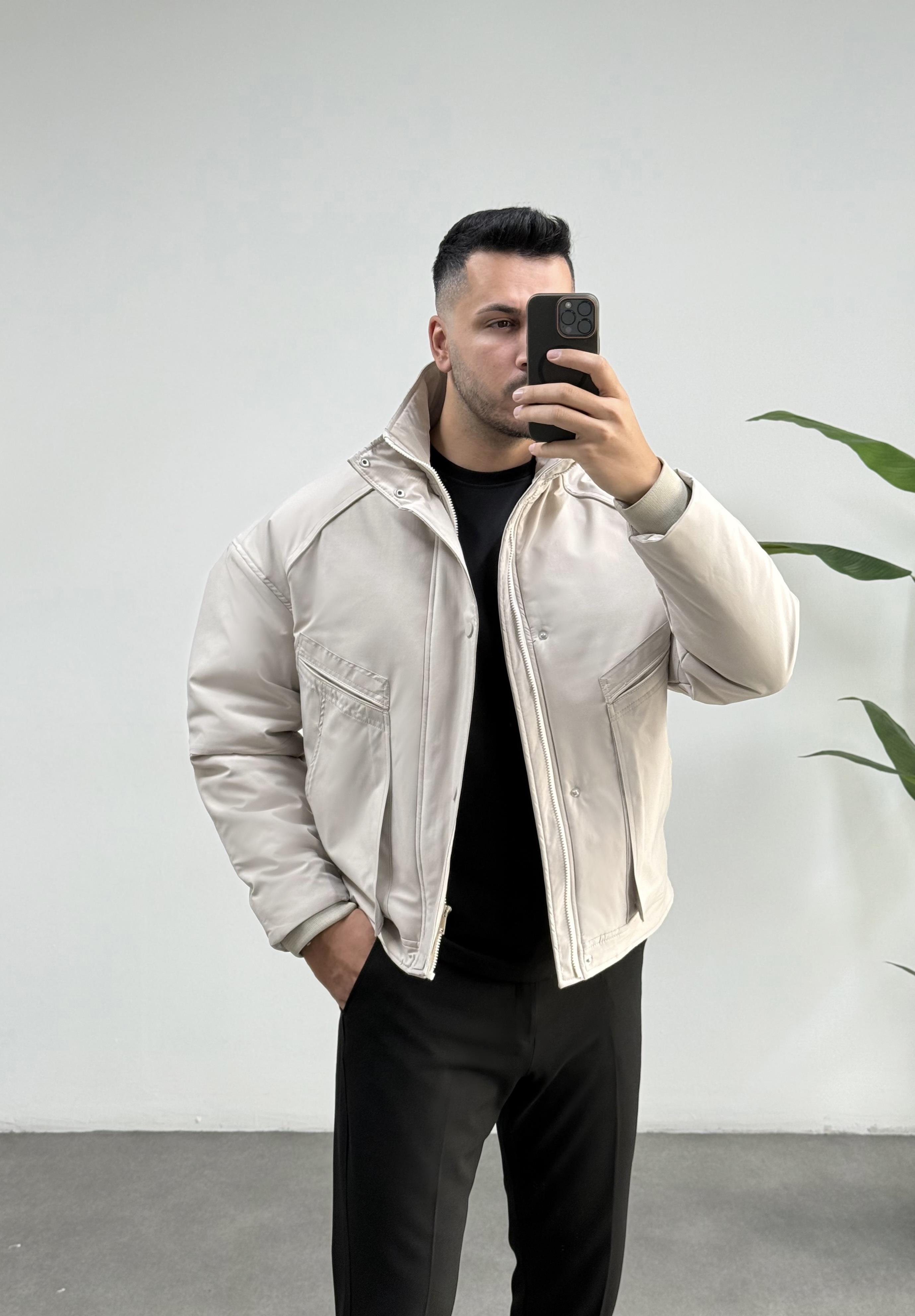 Premium İçi Kapitoneli Oversize Taş Rengi Mont