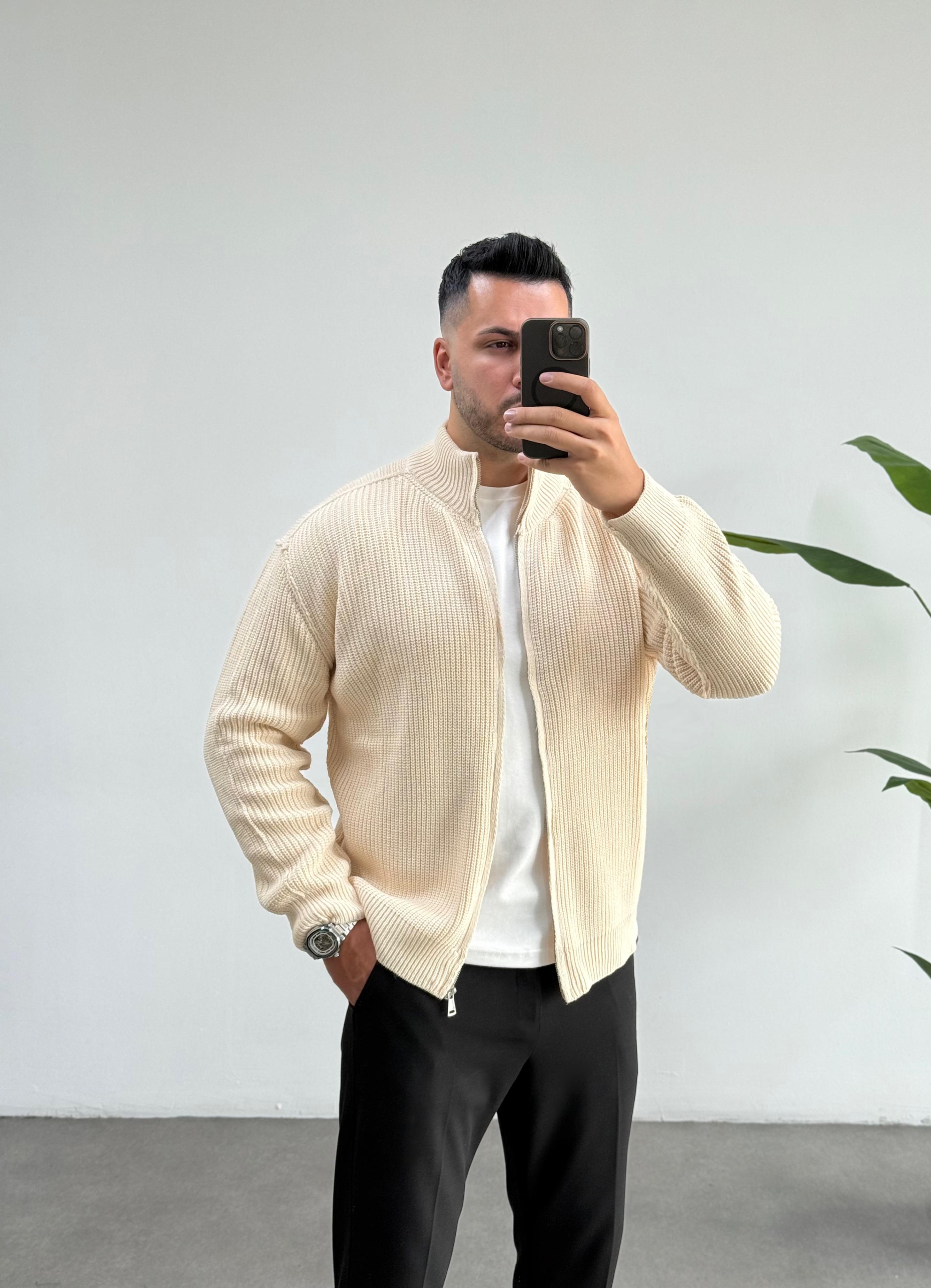 Ters Dikiş Bej Oversize Hırka