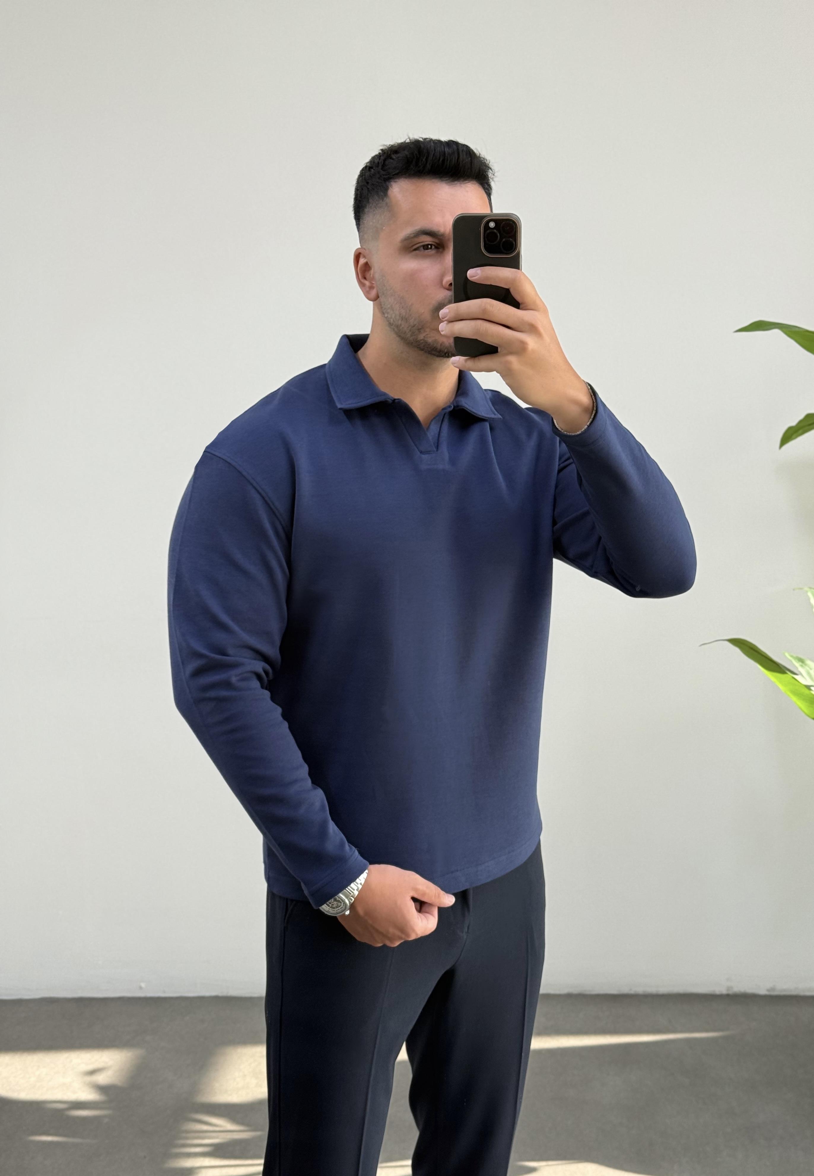 Vector Lacivert Polo Yaka Sweatshirt 