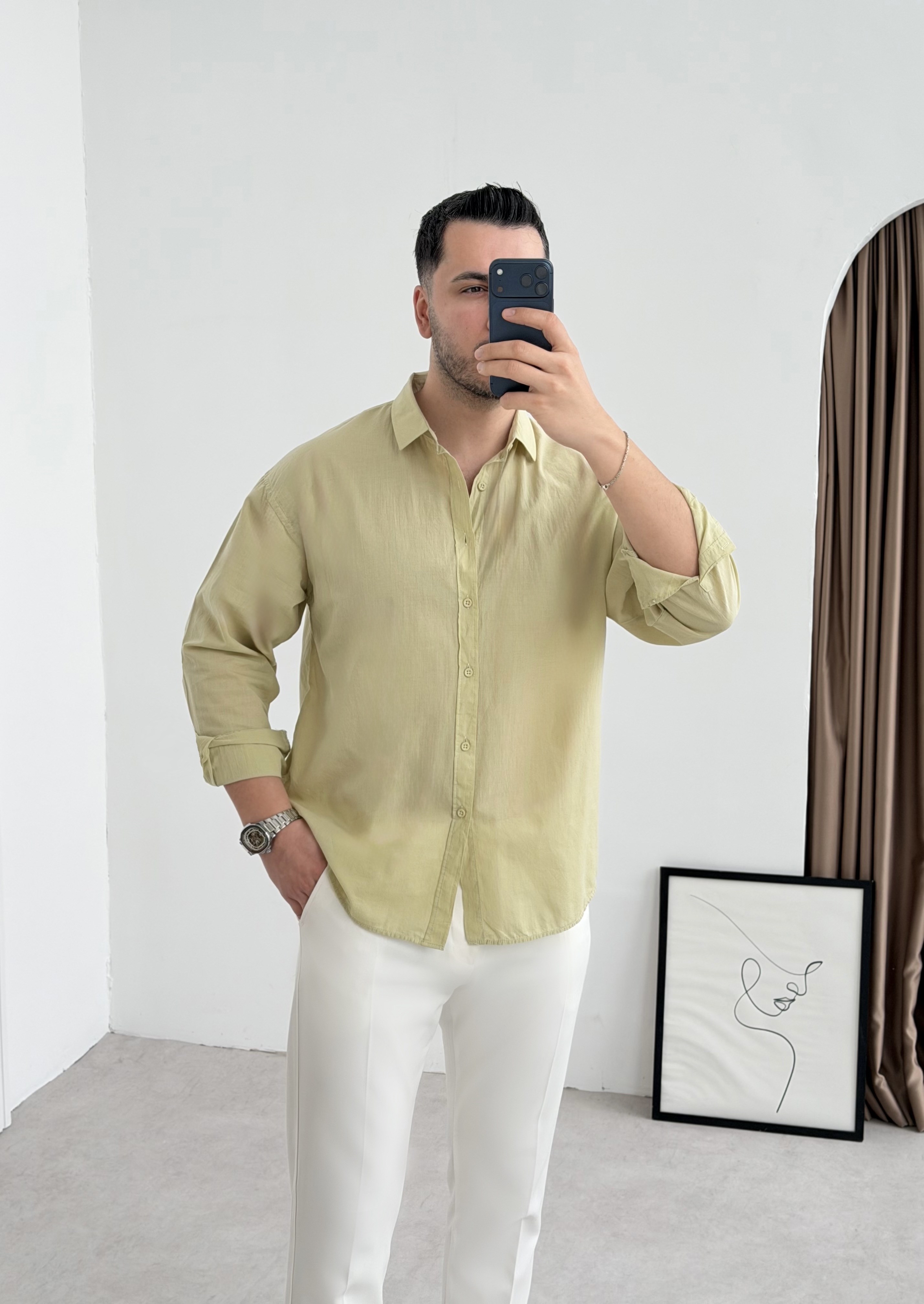 Vual Çağla Oversize Keten Gömlek