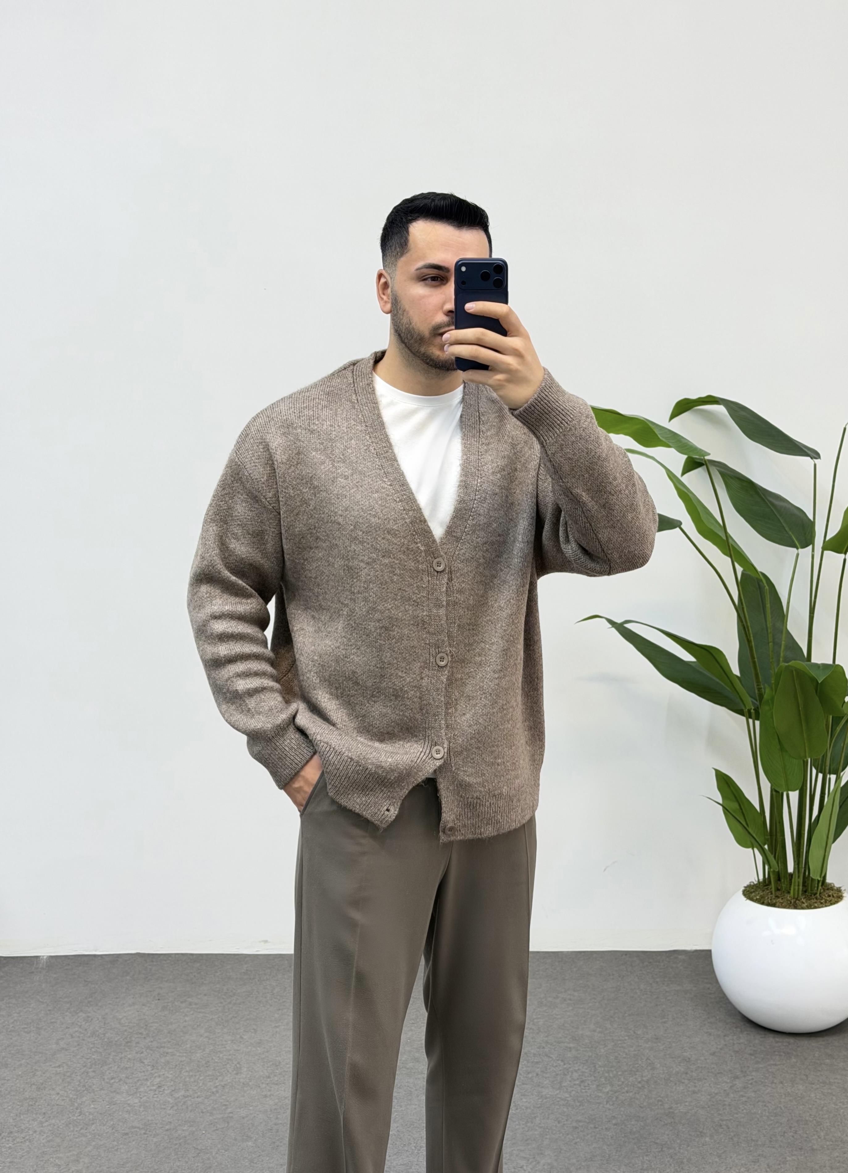 Yün Premium Oversize Kahve Hırka