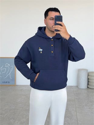 Gold Lacivert Kapüşonlu Şardonlu Sweatshirt