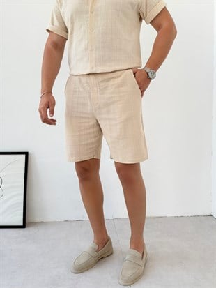 Modern Bej Keten Şort