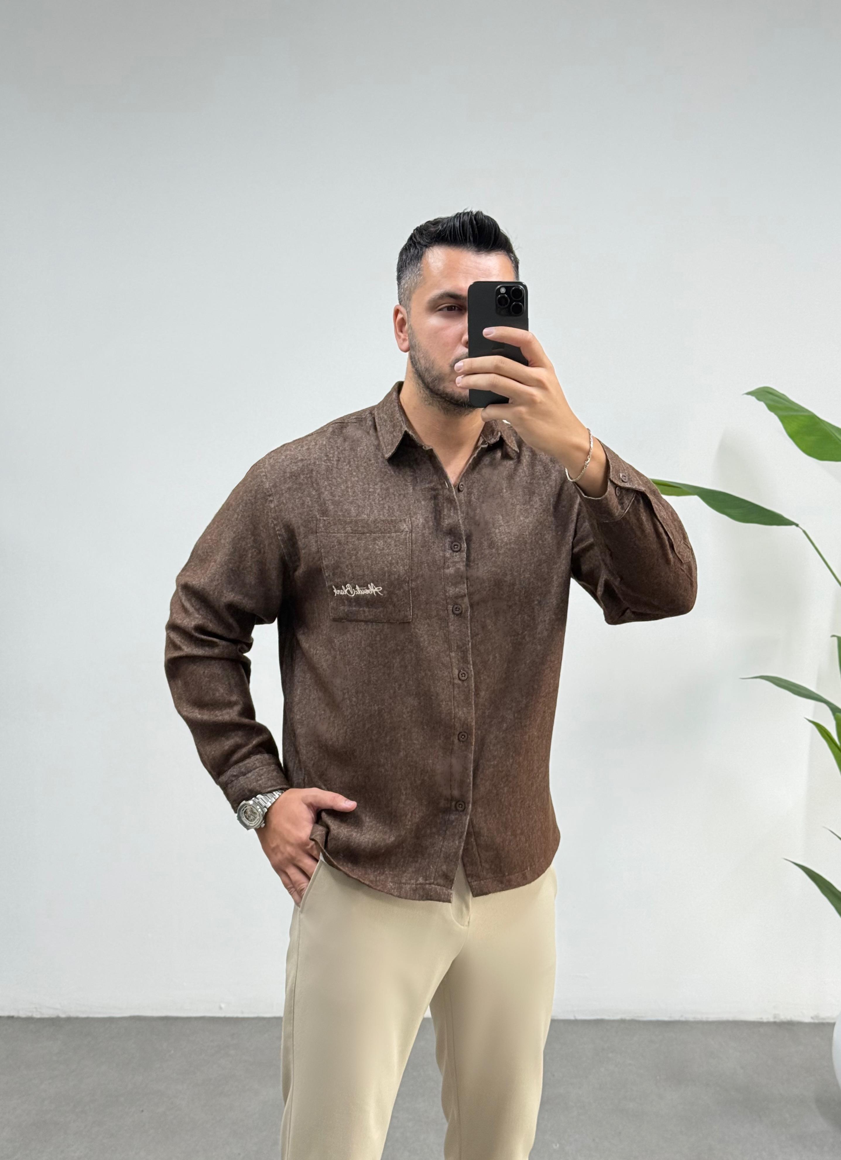  Wool Oversize Kahve Kaşmir Gömlek