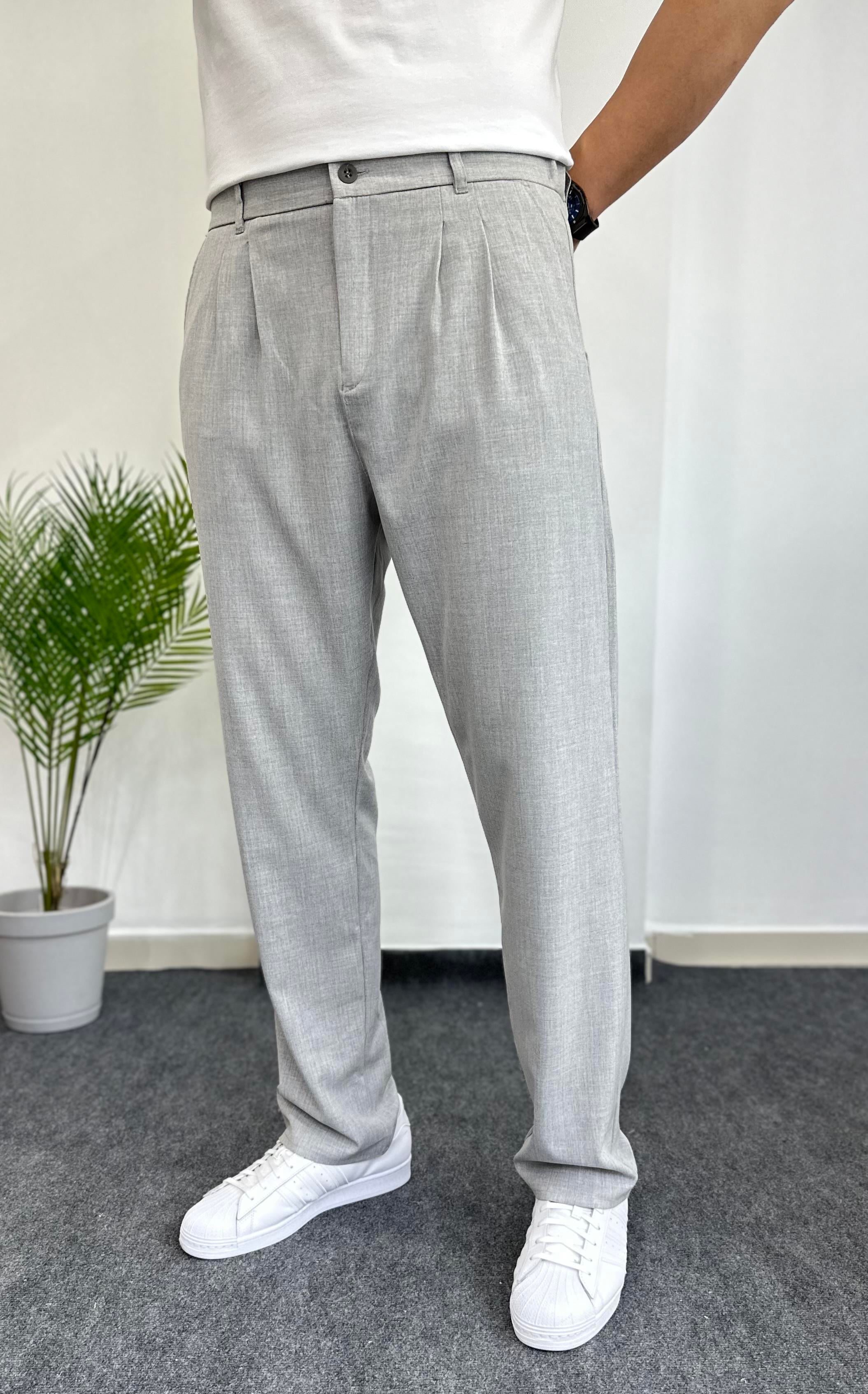 Açık Gri Baggy Kumaş Pantolon 