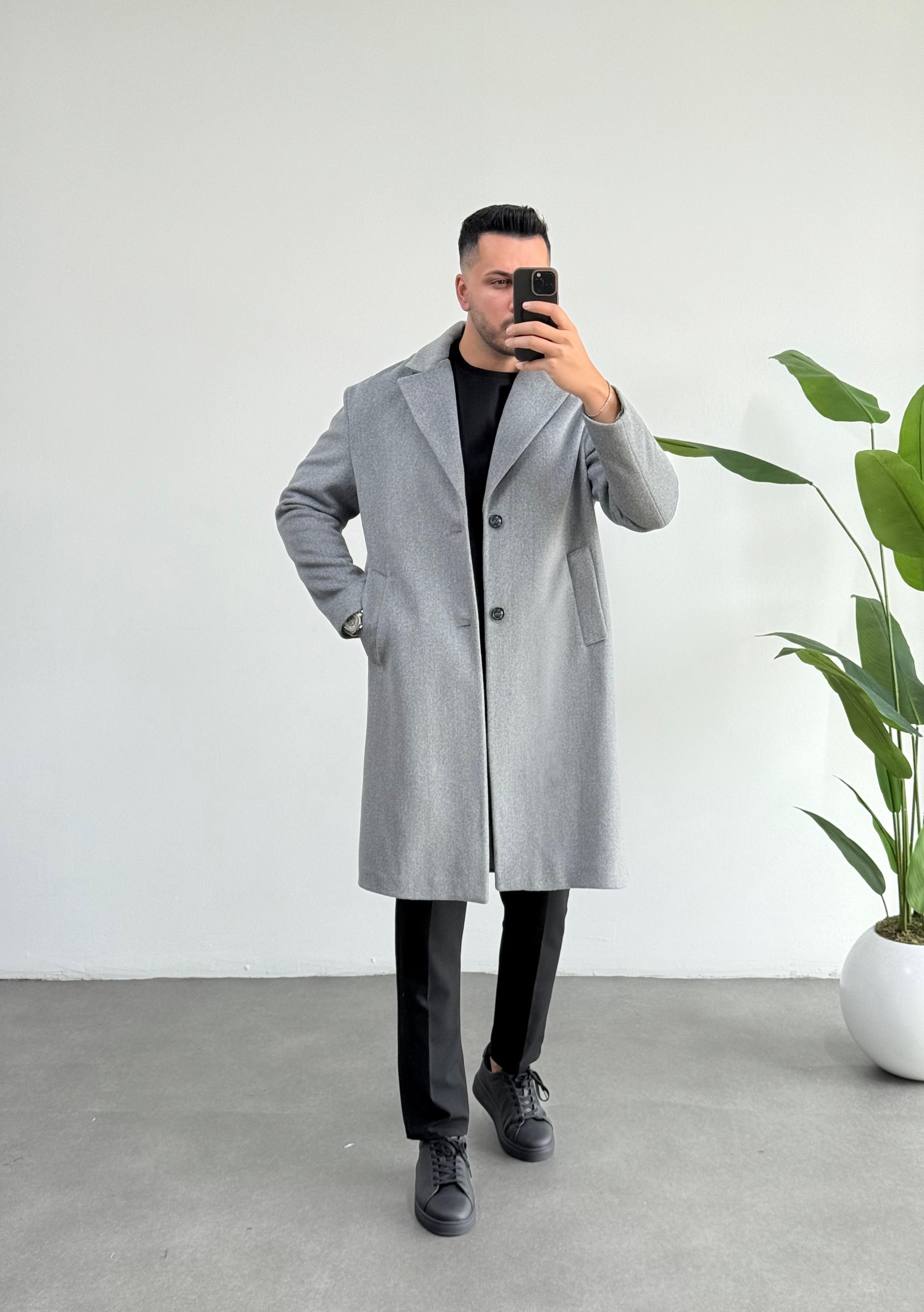 Açık Gri Kaşe Kaban