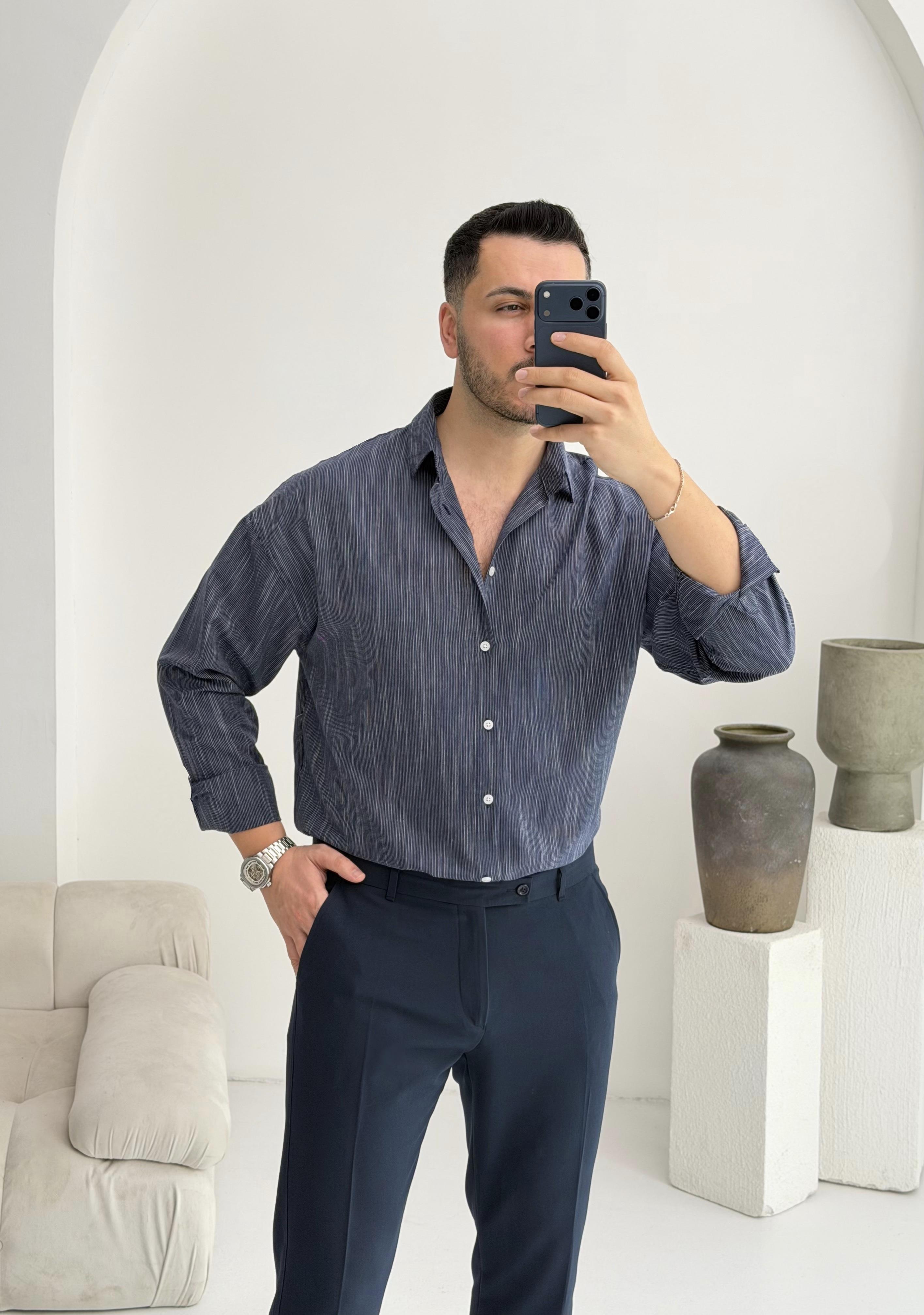 Aura Lacivert Oversize Gömlek