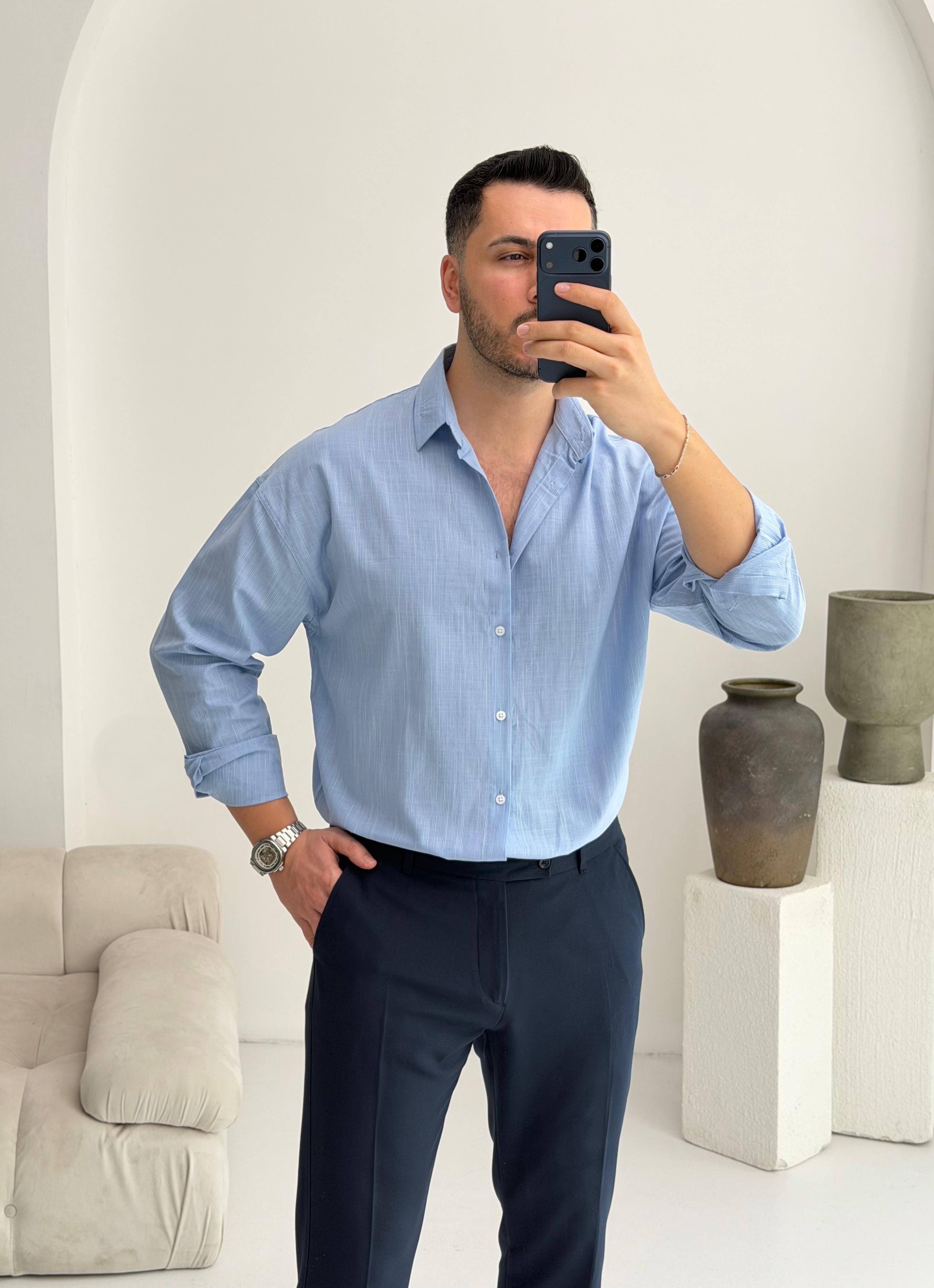 Aura Mavi Oversize Gömlek