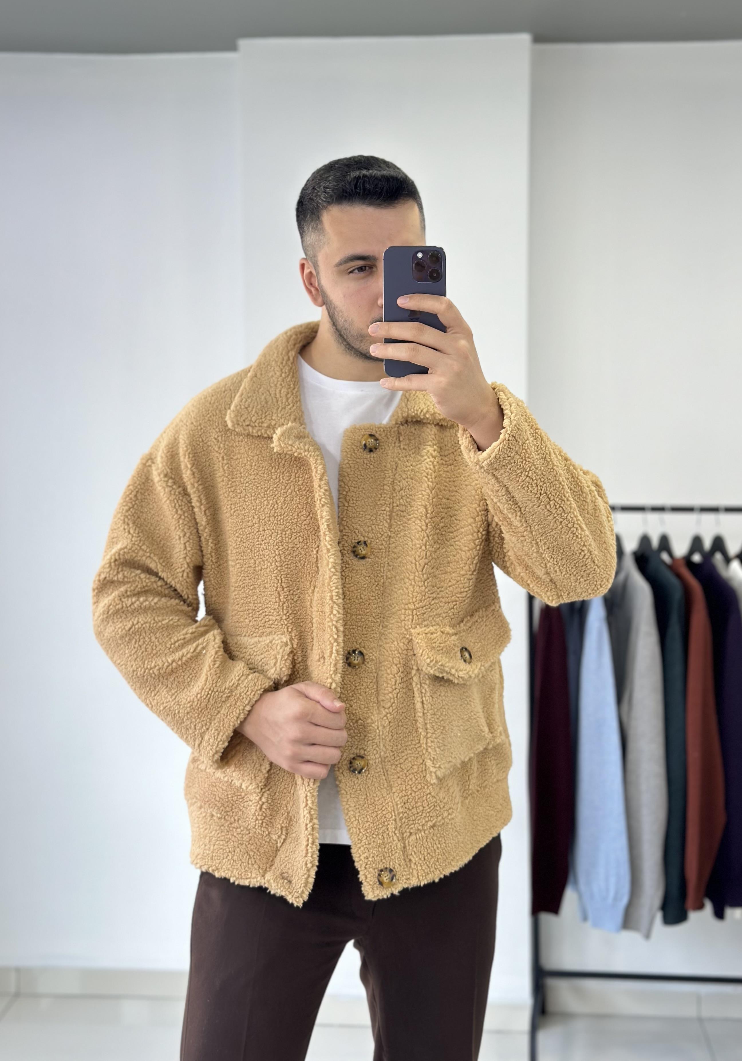 Bej Oversize Peluş Ceket