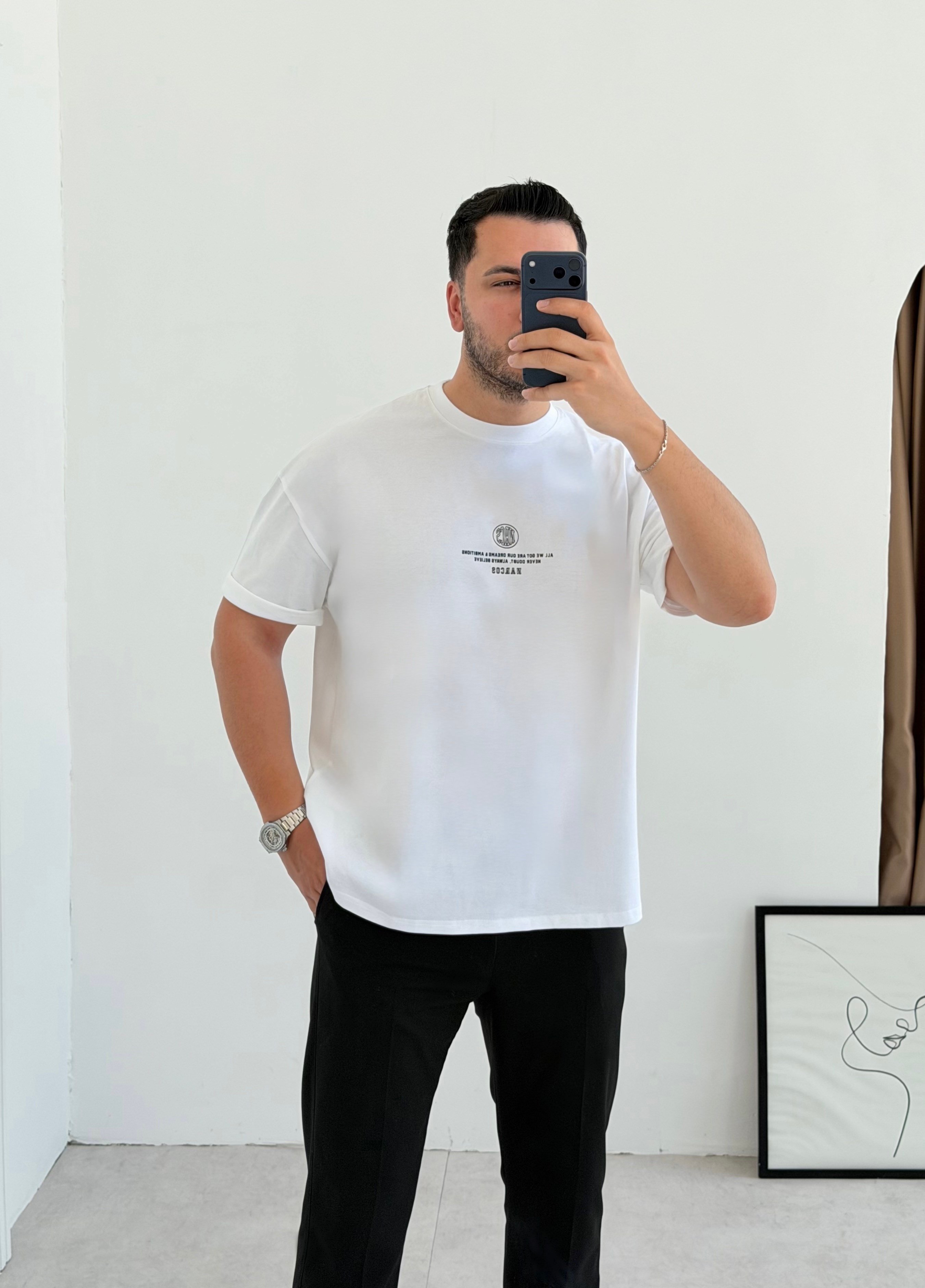 Bol Kalıp Beyaz Pamuk Tişört