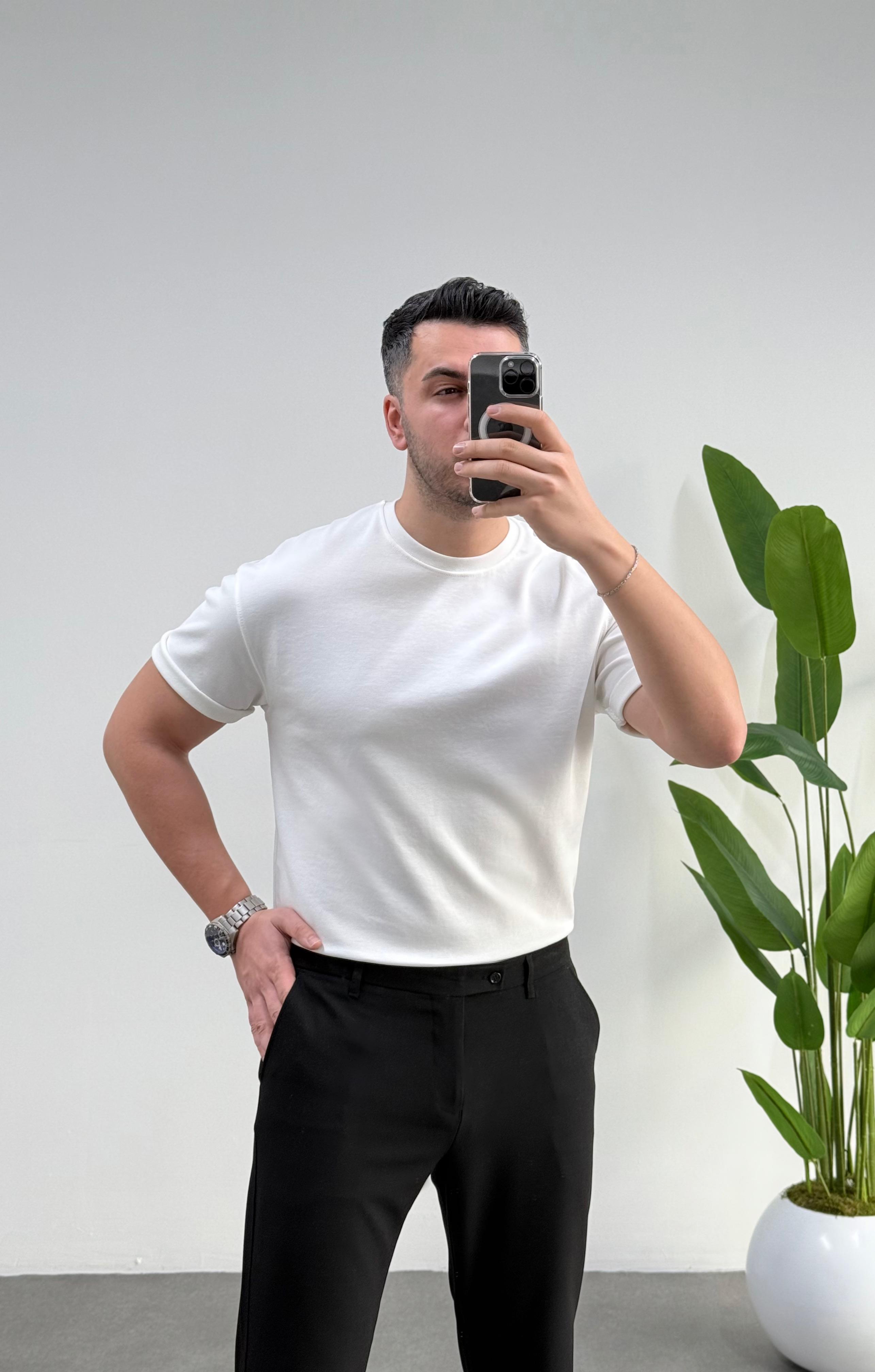 Double Face Premıum Beyaz Tişört 