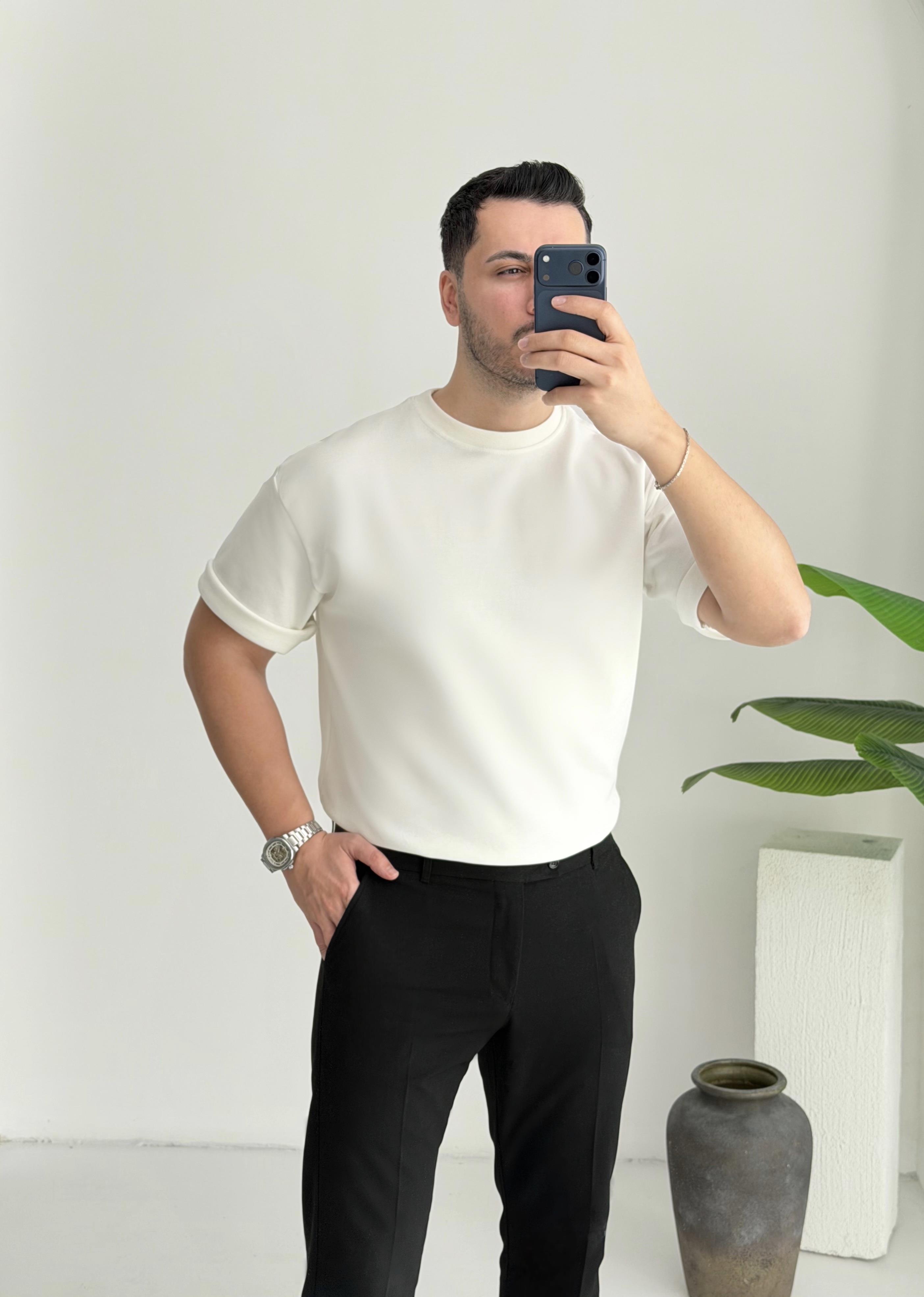 Double Face Yarım Oversize Beyaz Tişört