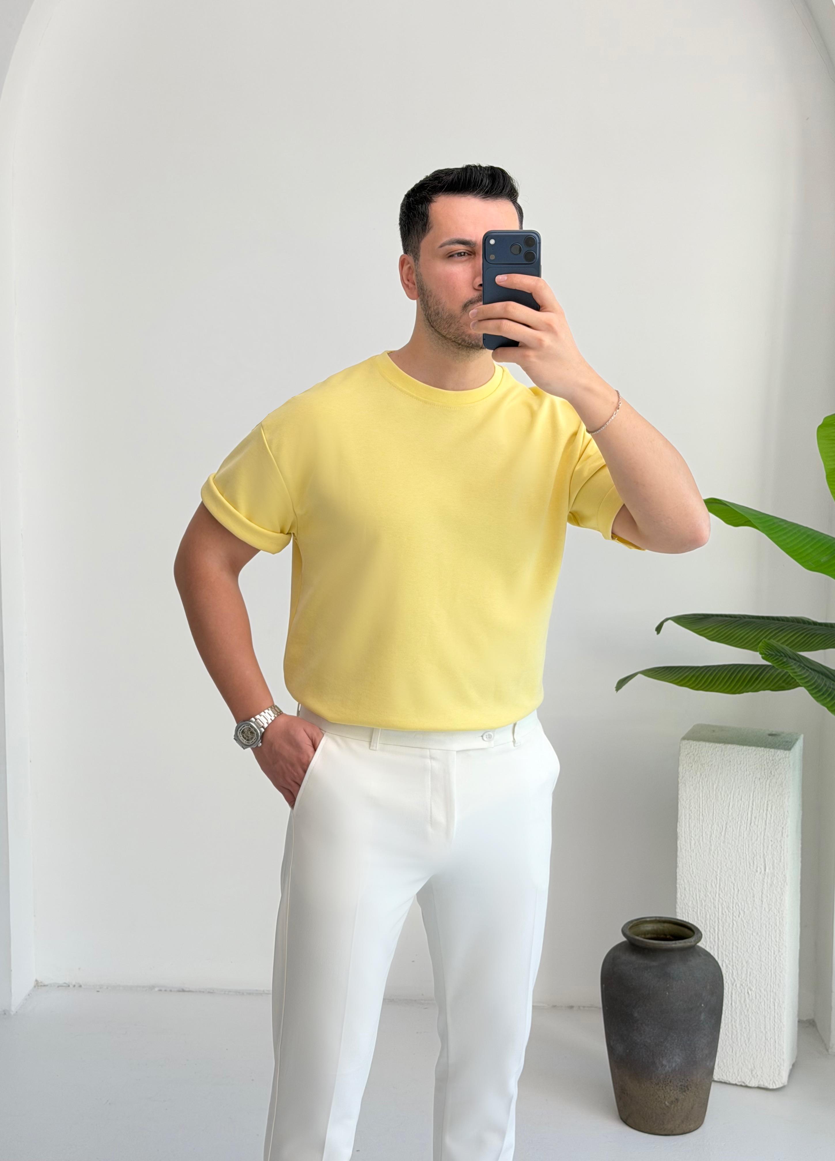 Double Face Yarım Oversize limon Tişört