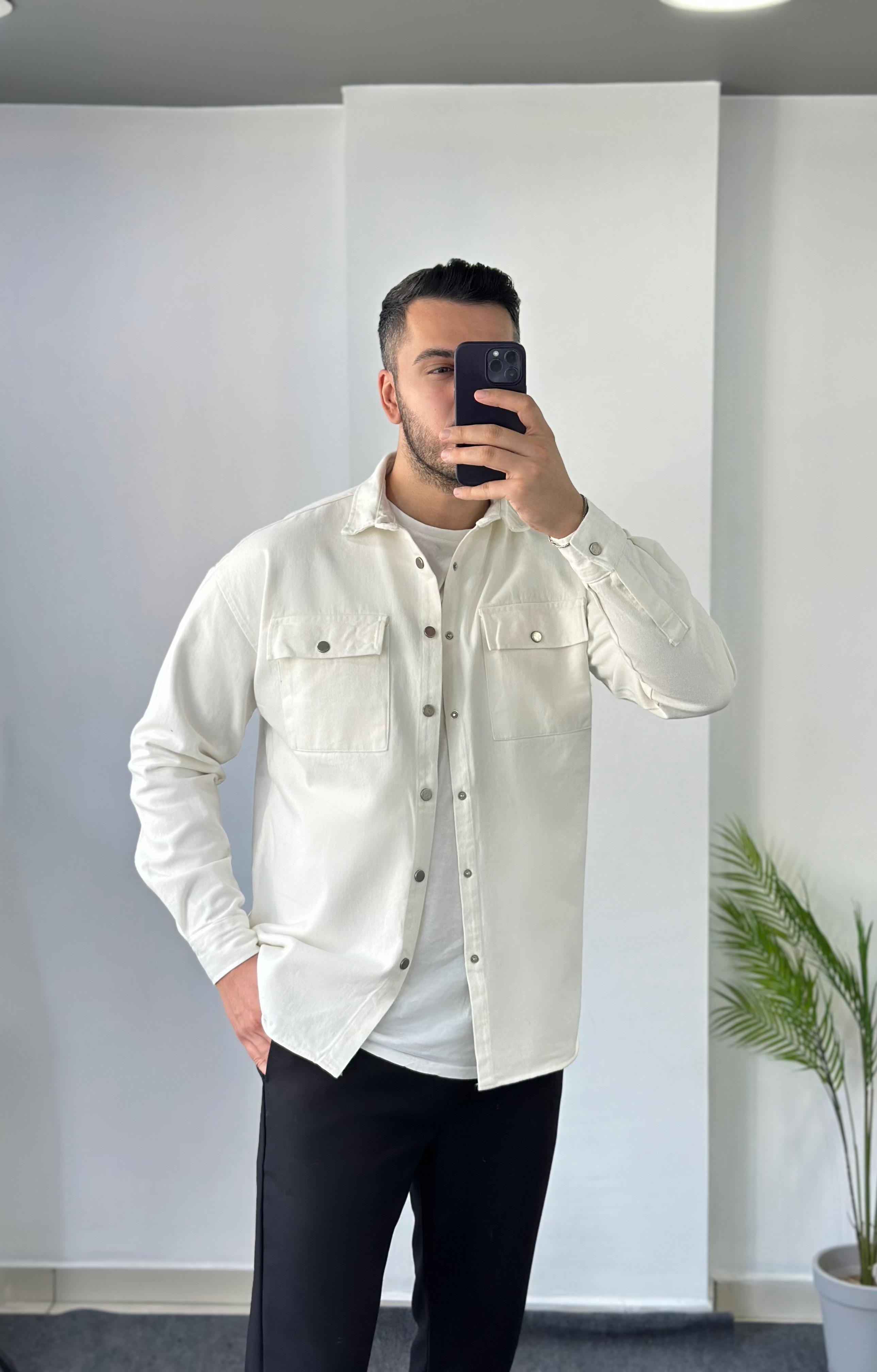Ekru Oversize Kot Gömlek Ceket
