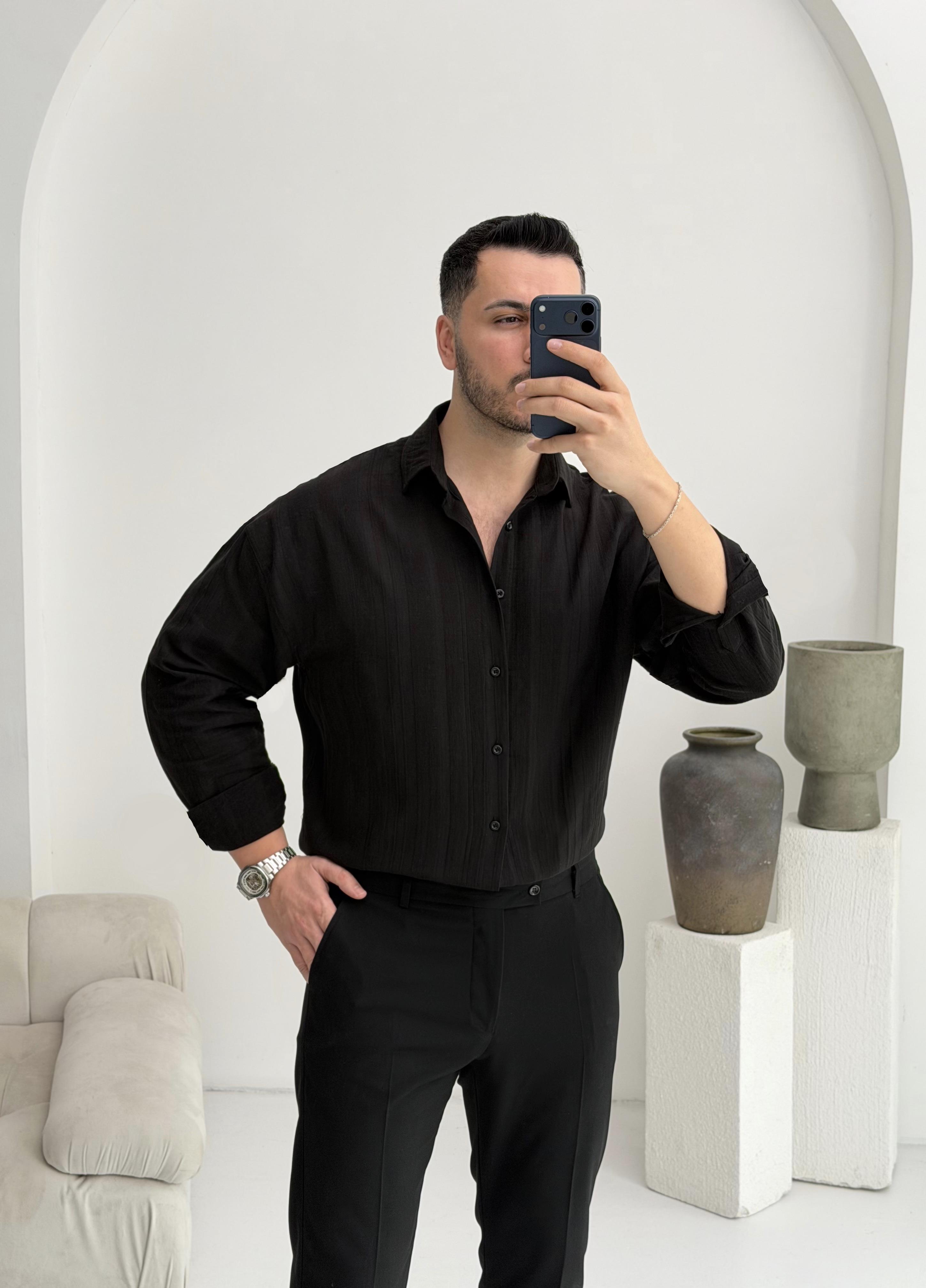 Elite Siyah Oversize Müslin Gömlek