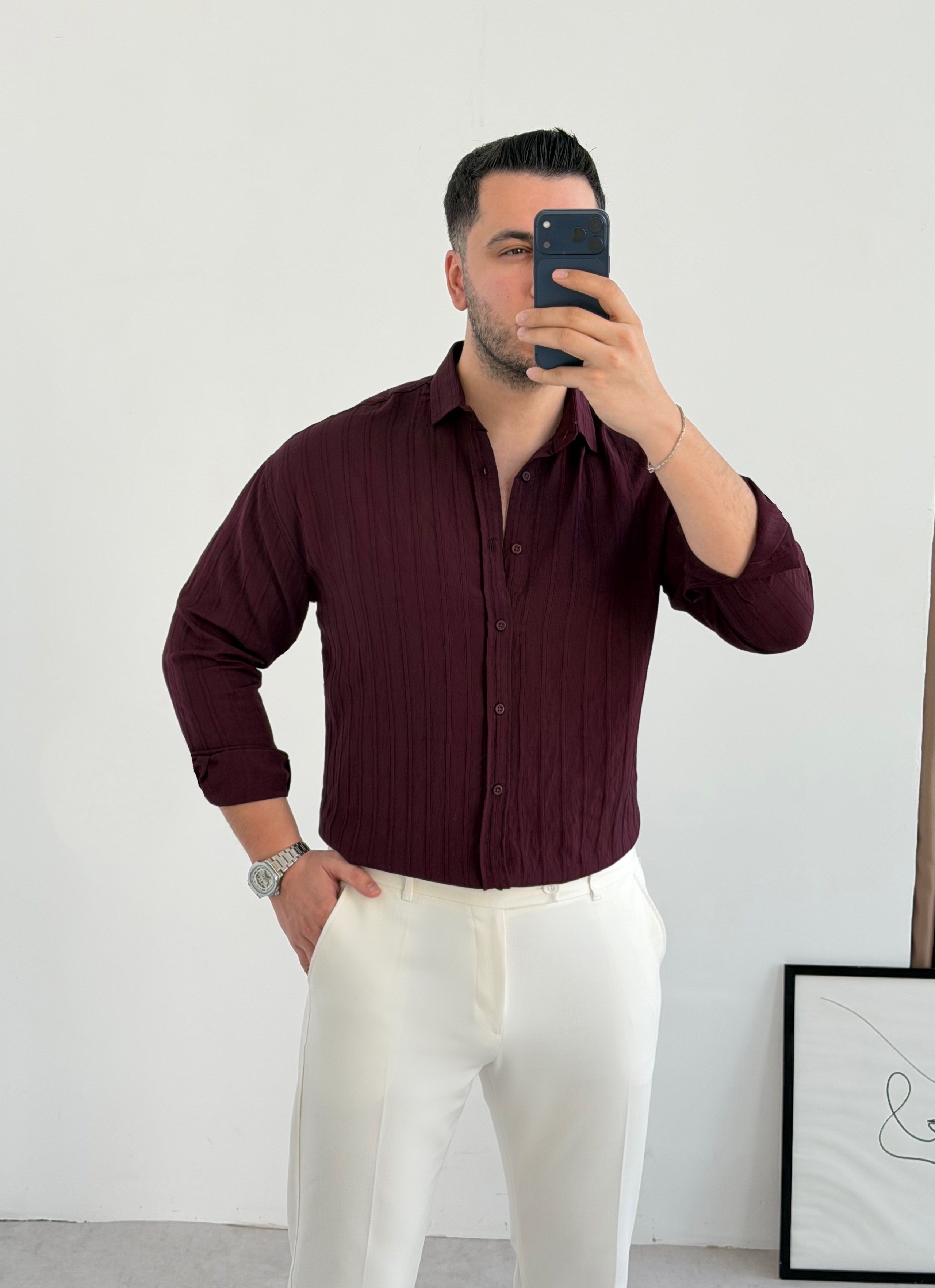 Essantial Bordo Tensel Gömlek