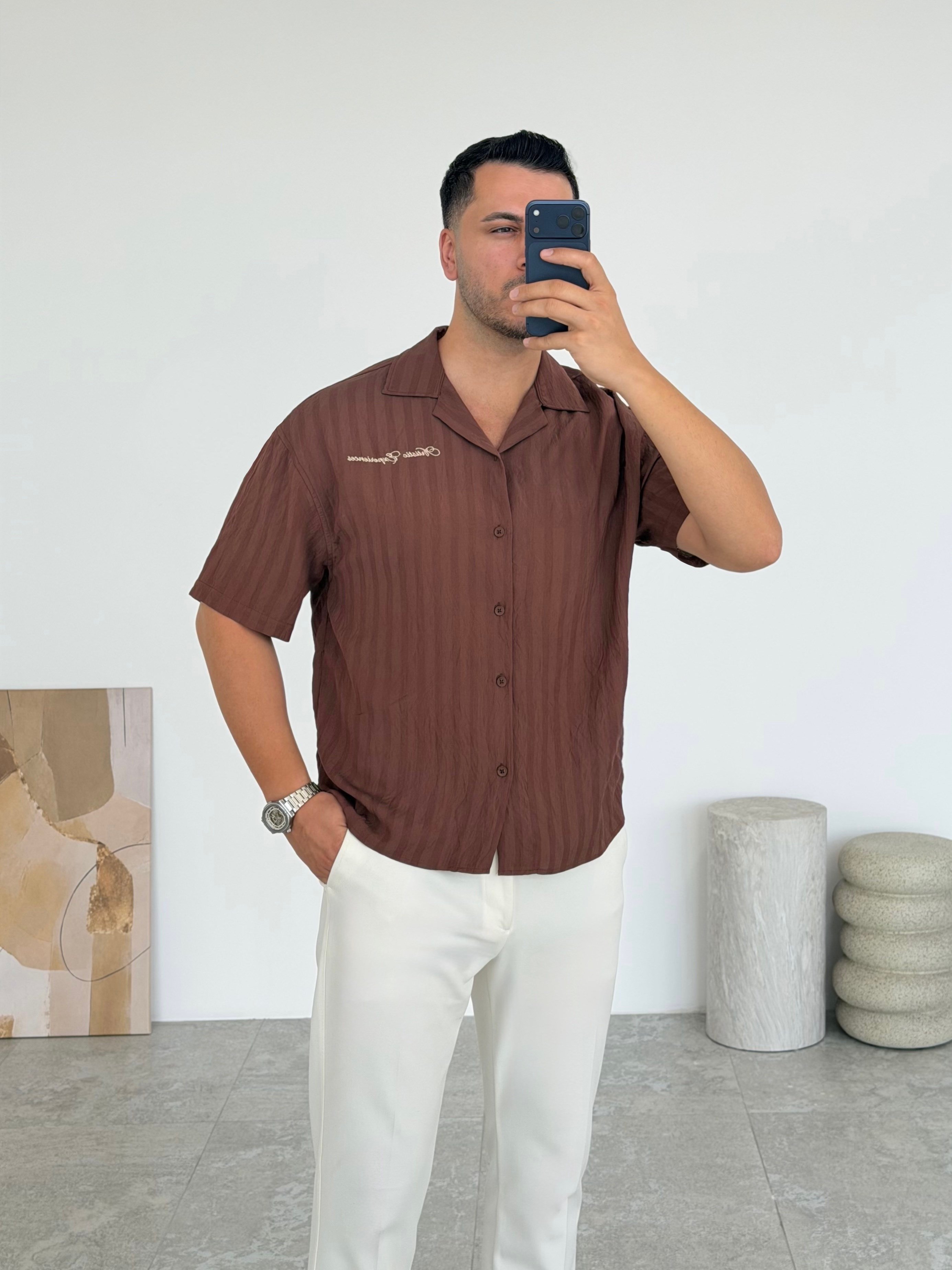 Firmio Kısa Kol Kahve Gömlek 