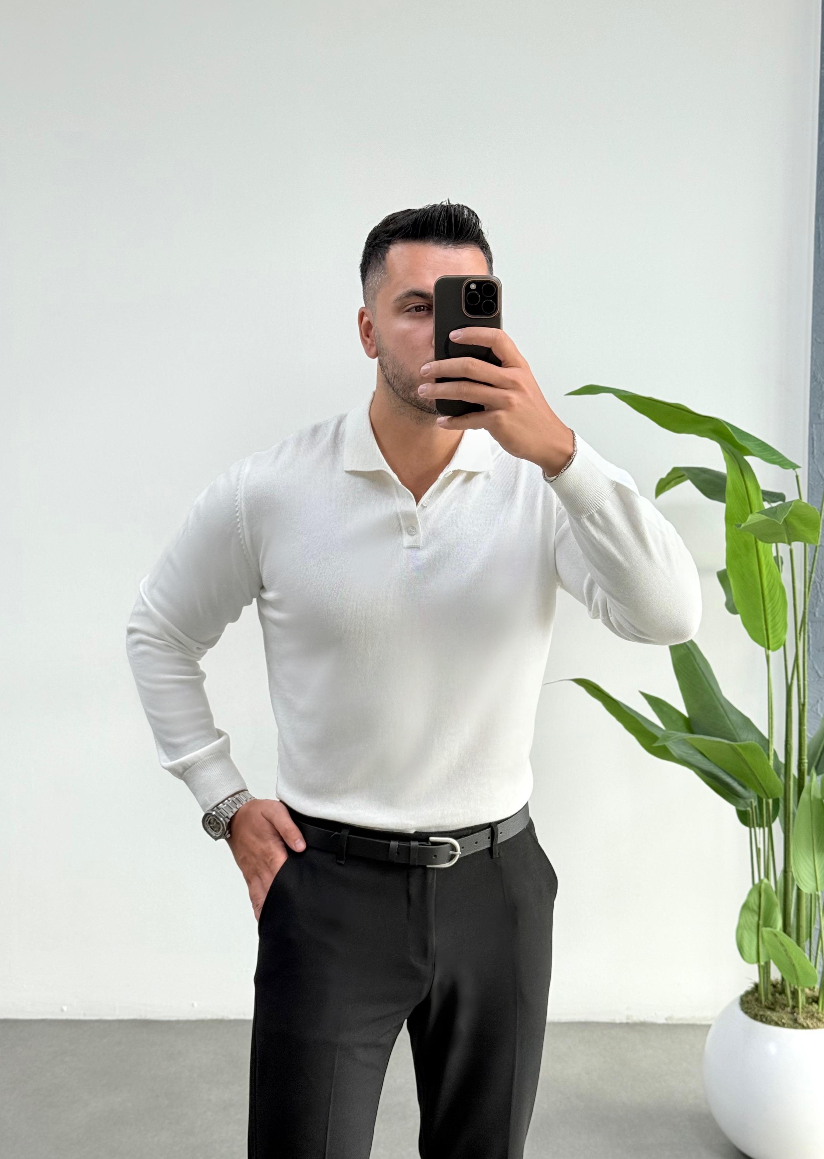 Frower Düğmeli Beyaz Triko Kazak