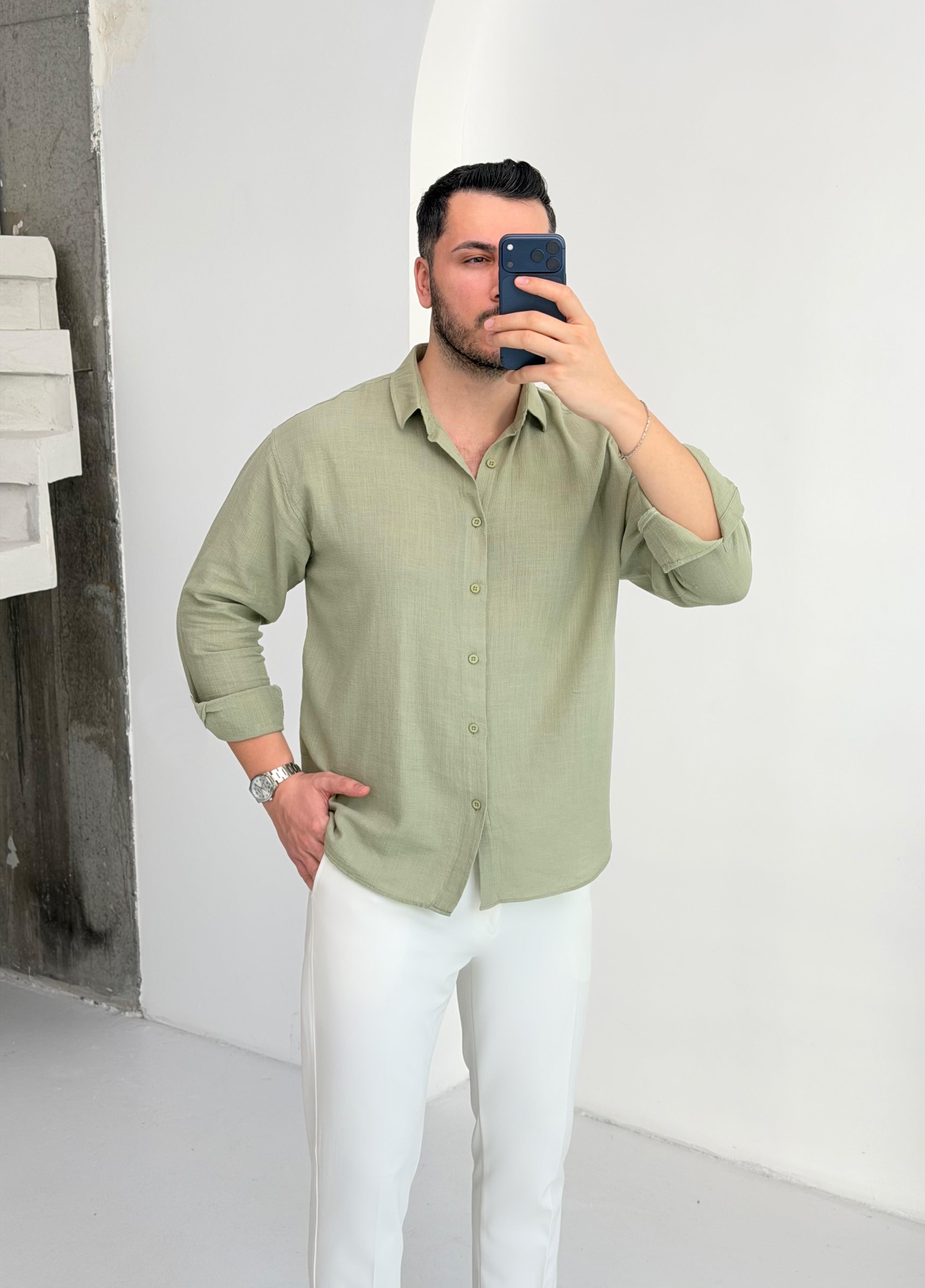 Ham Keten Çağla Oversize Gömlek