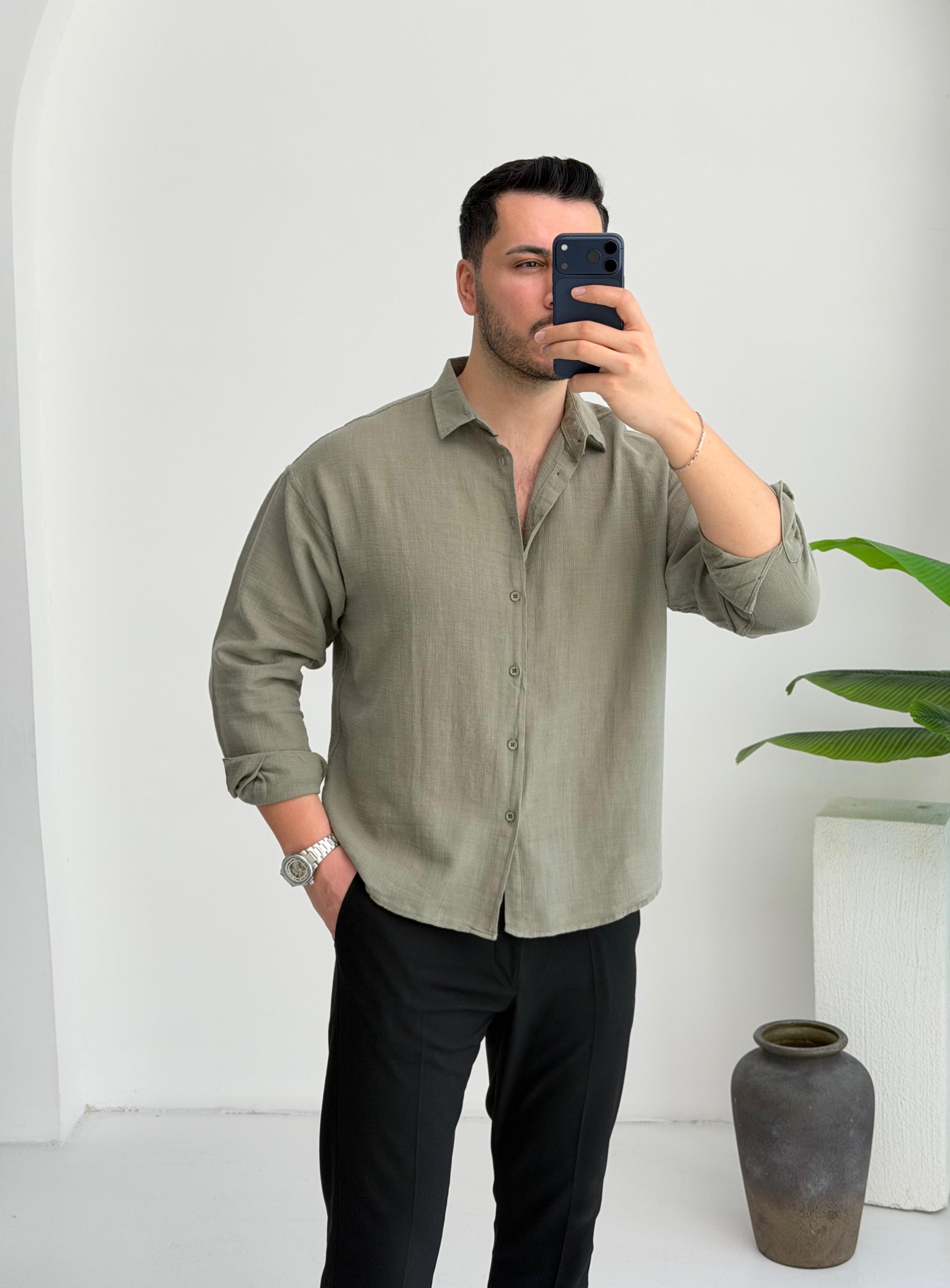 Ham Keten Haki Oversize Gömlek