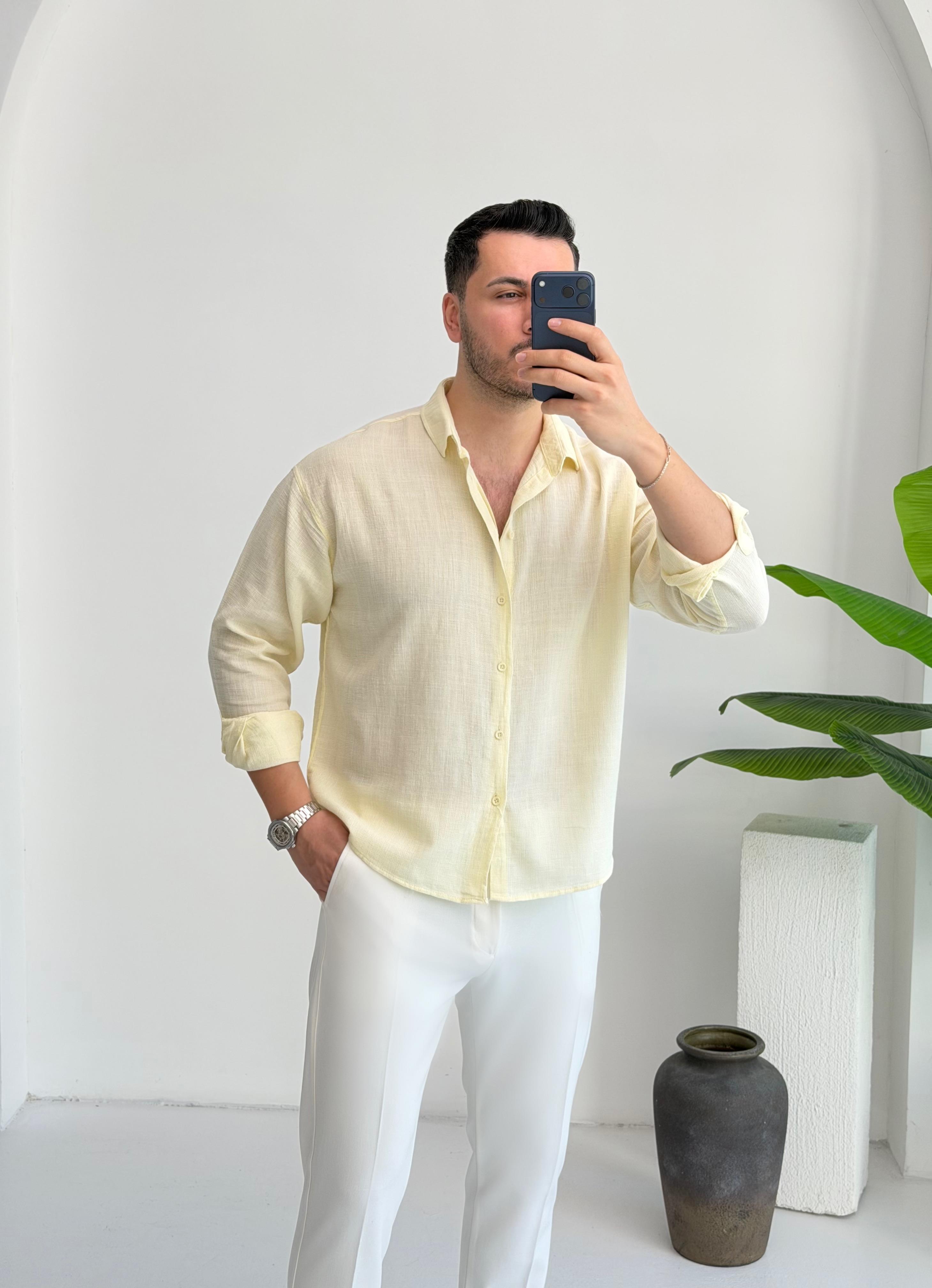 Ham Keten Sarı Oversize Gömlek