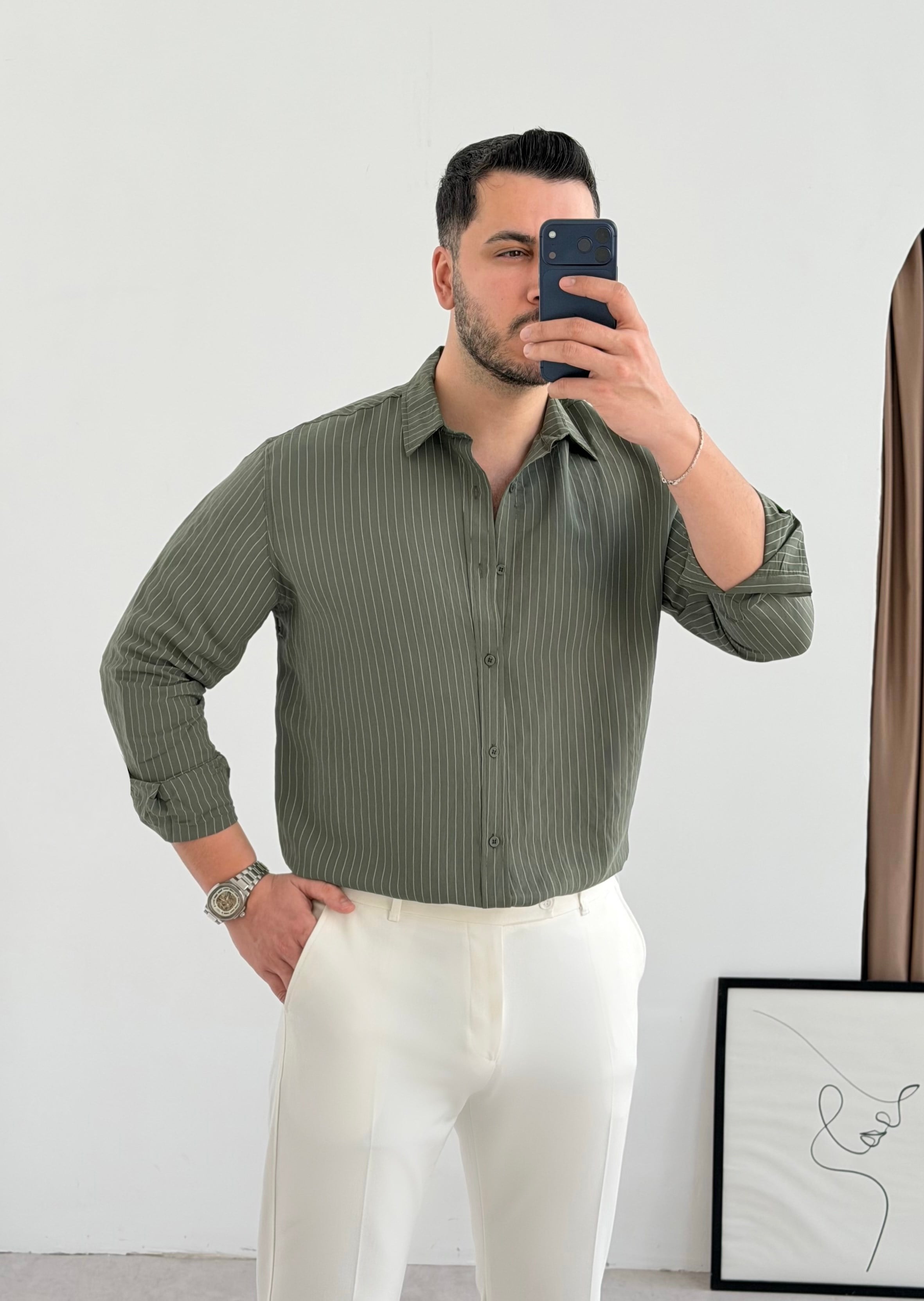 Just Haki Tensel Oversize Gömlek