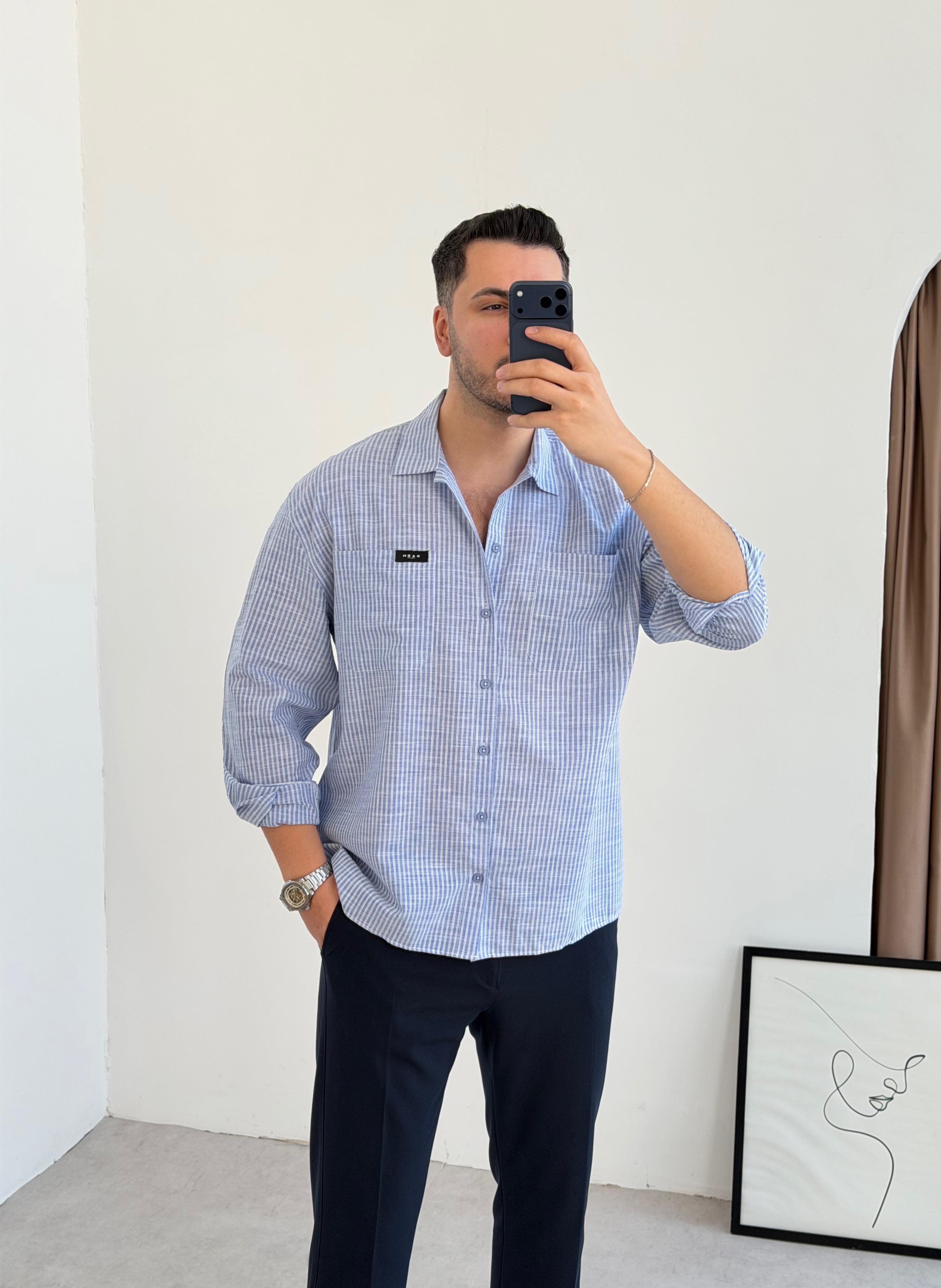 Kaen Cepli Mavi Çizgili Oversize Gömlek