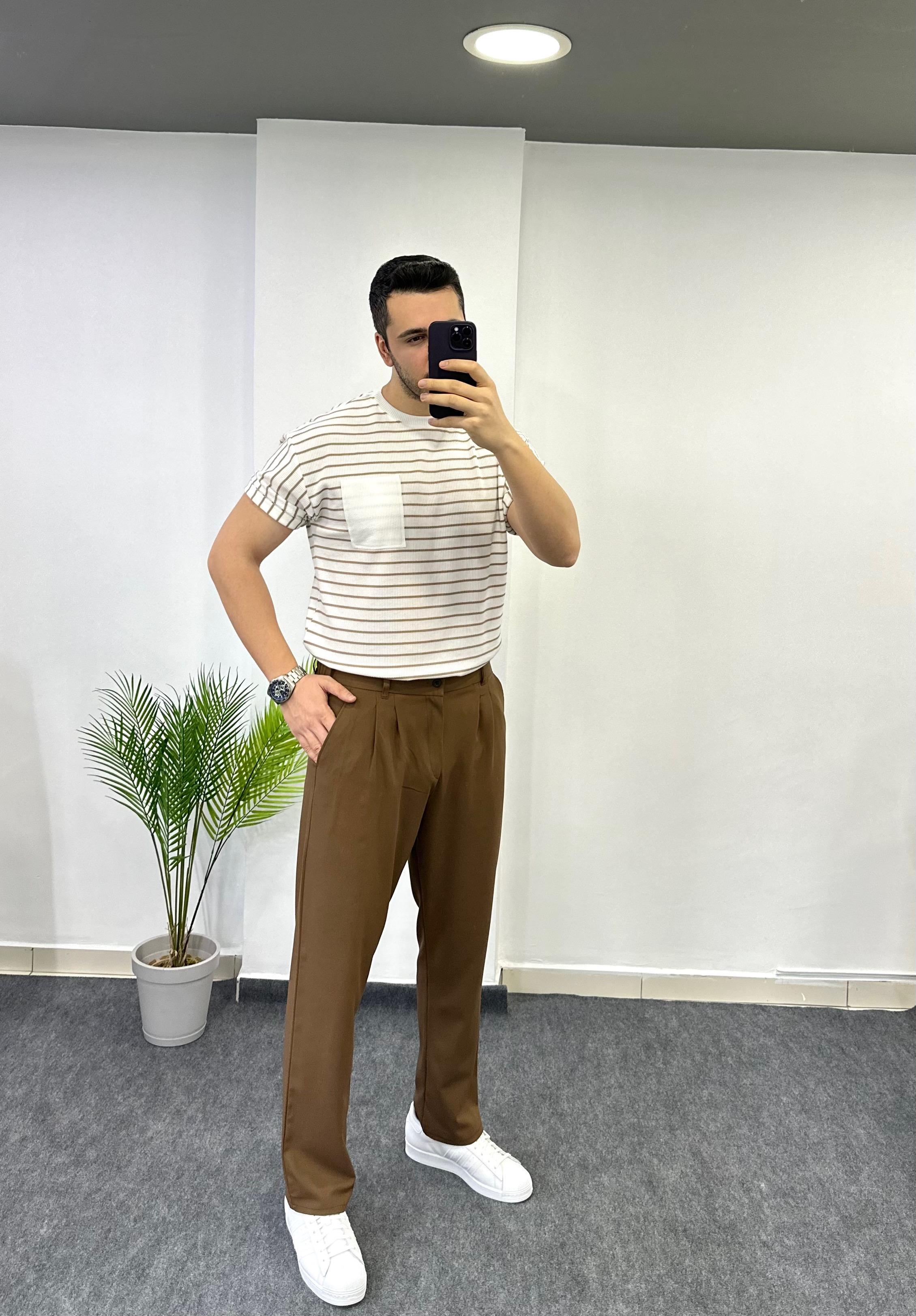 Kahve Baggy Kumaş Pantolon 