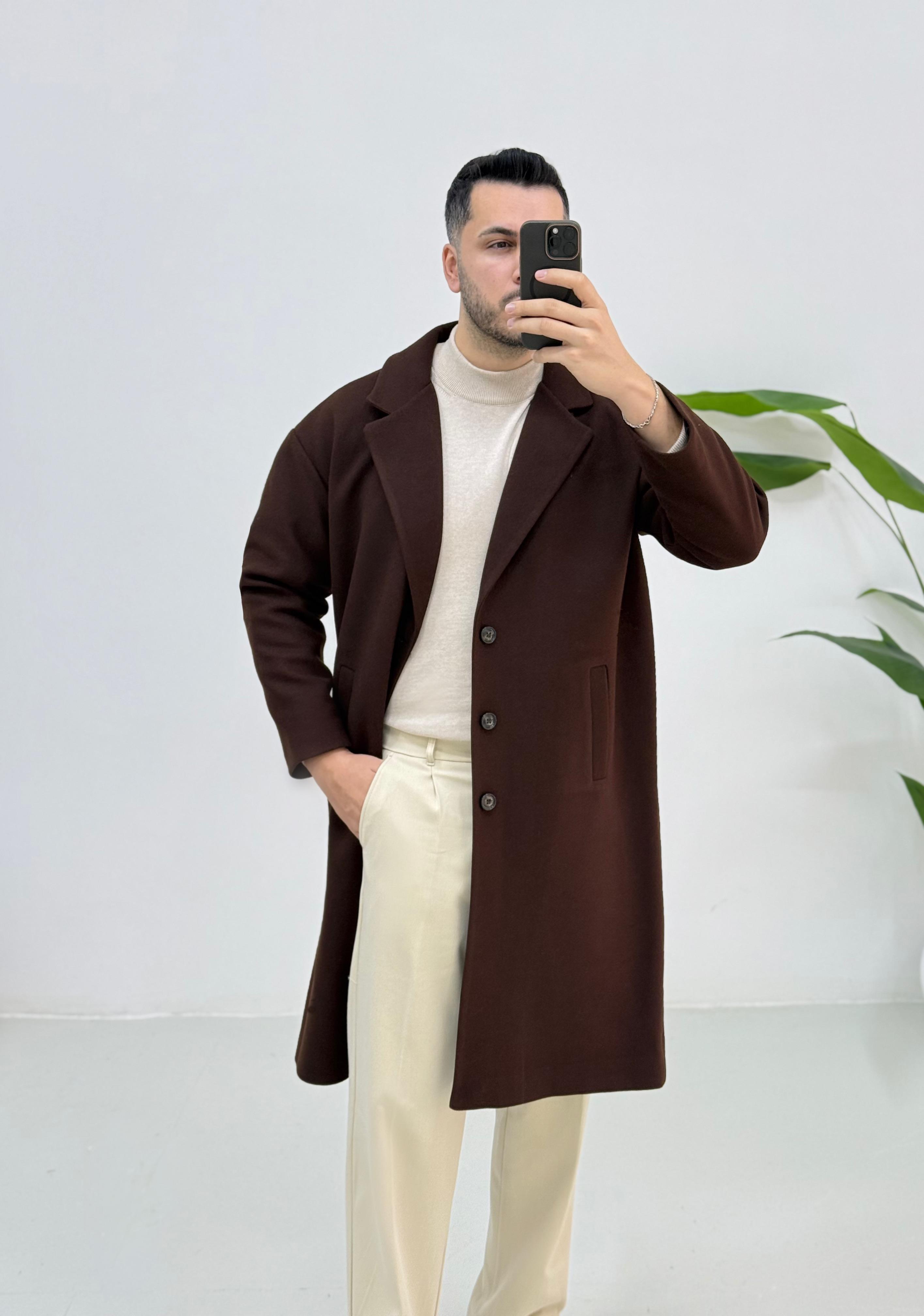 Kahve Oversize Kaşe Kaban