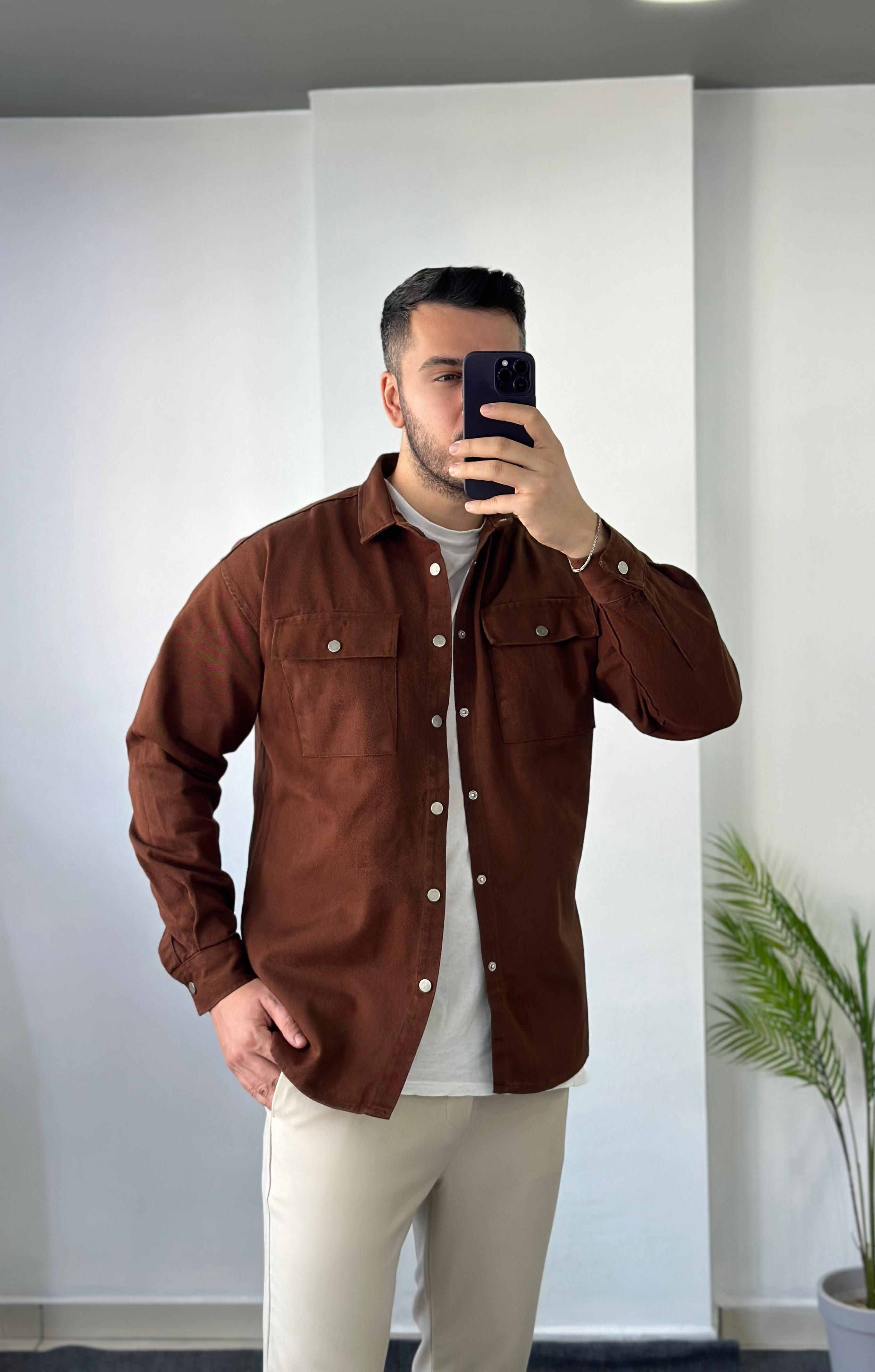 Kahve Oversize Kot Gömlek Ceket