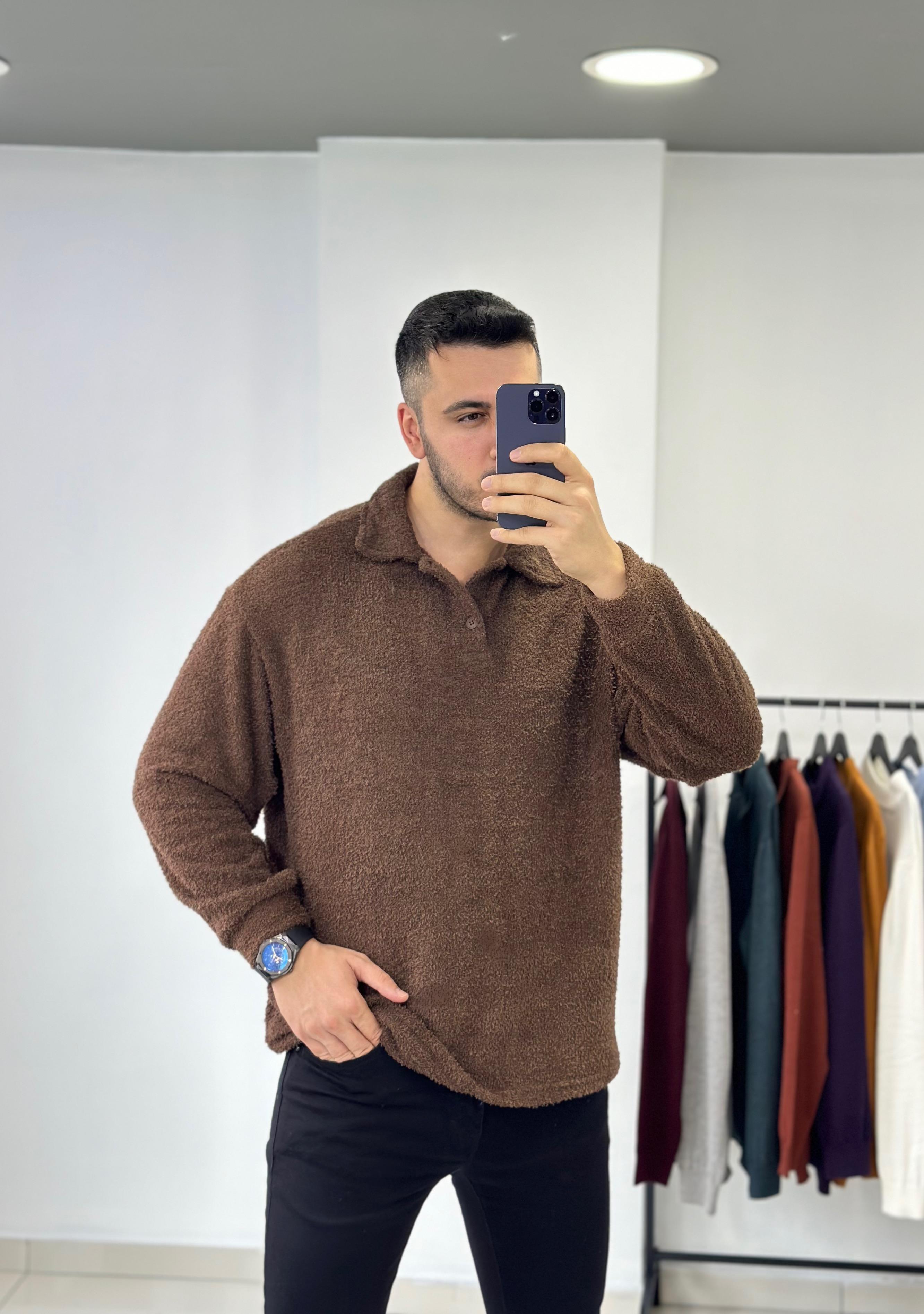 Kahve Oversize Peluş Sweat