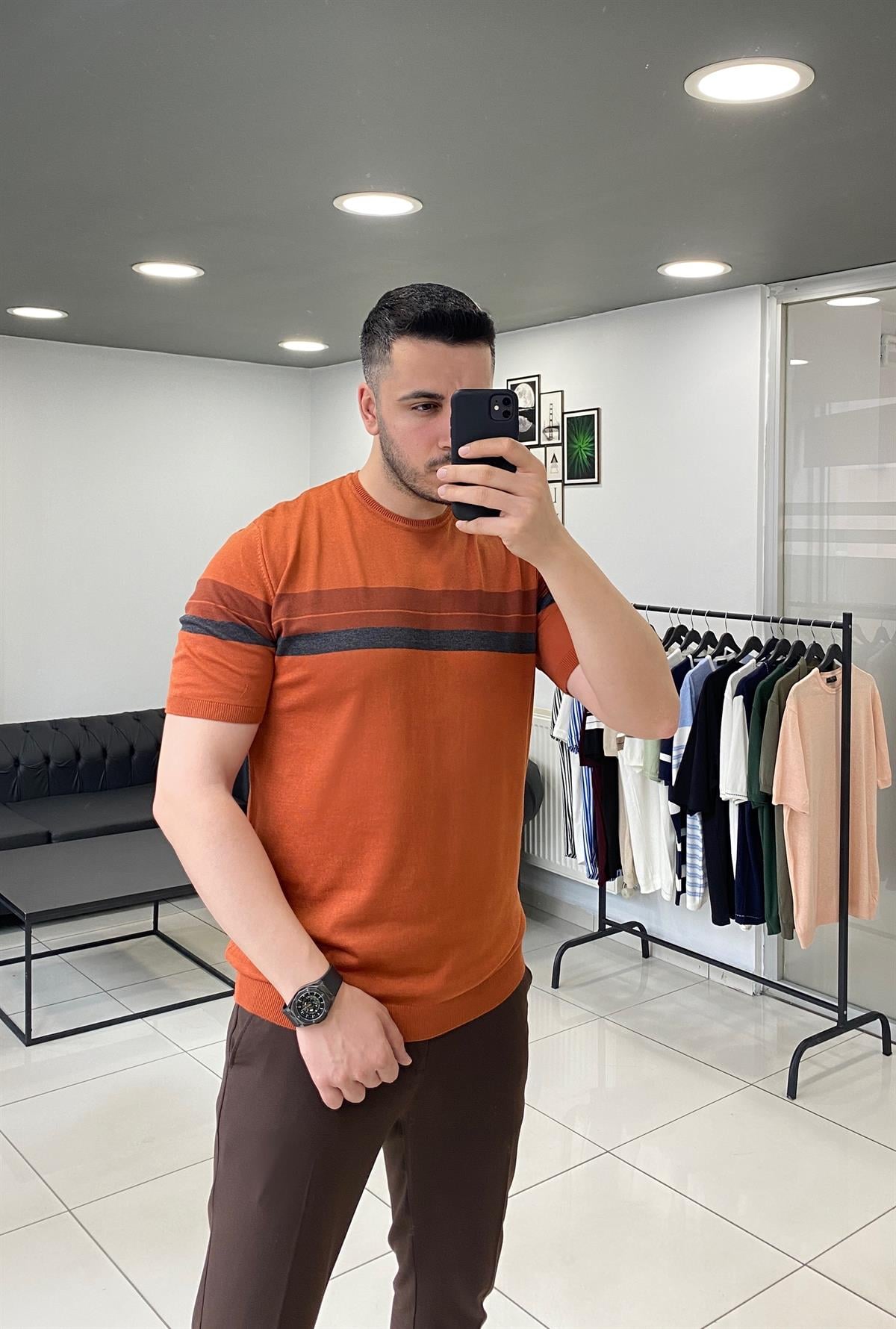 Kiremit Örme Triko Tişört 