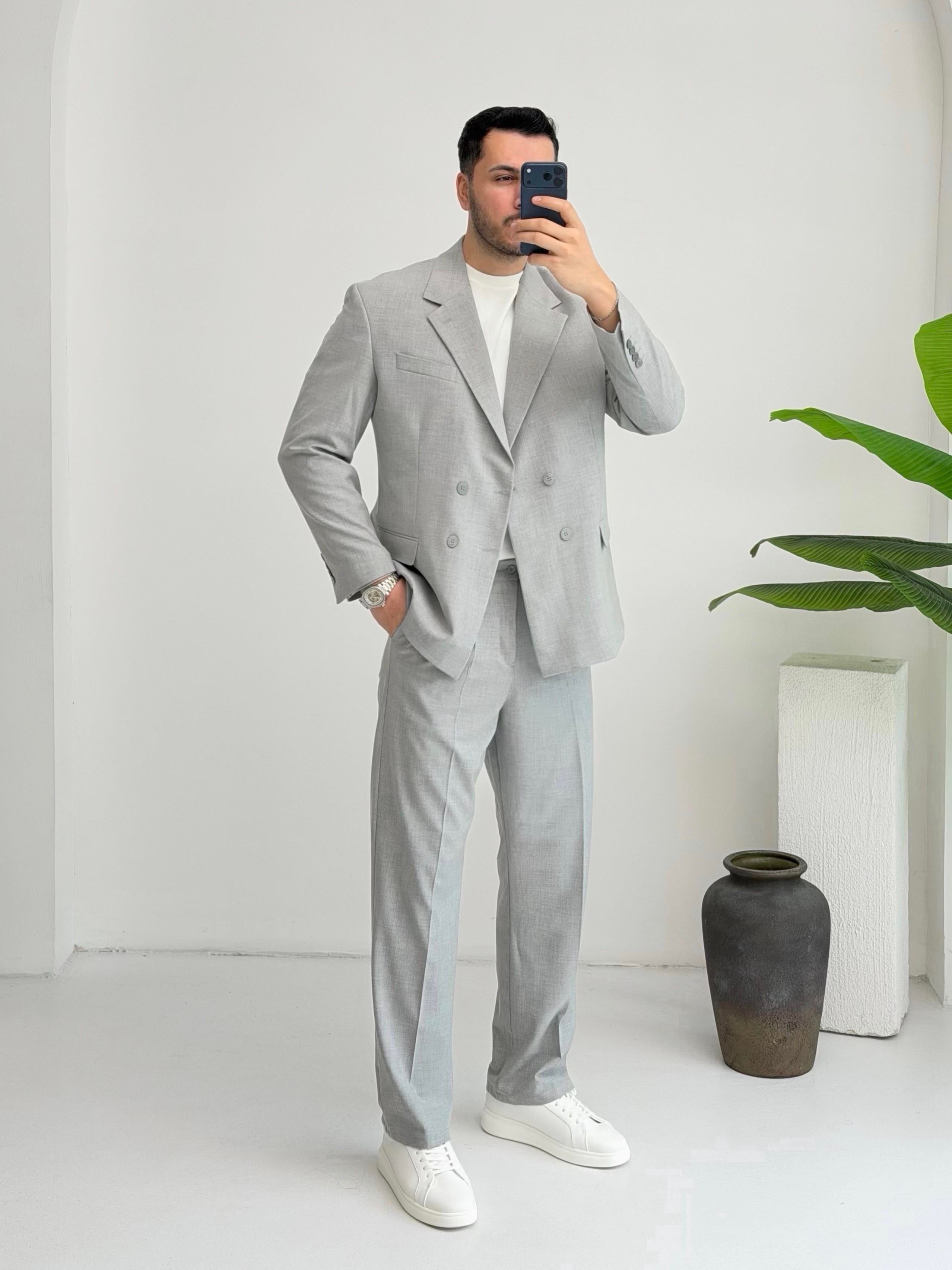 Kruvaze  Açık Gri Oversize Takım