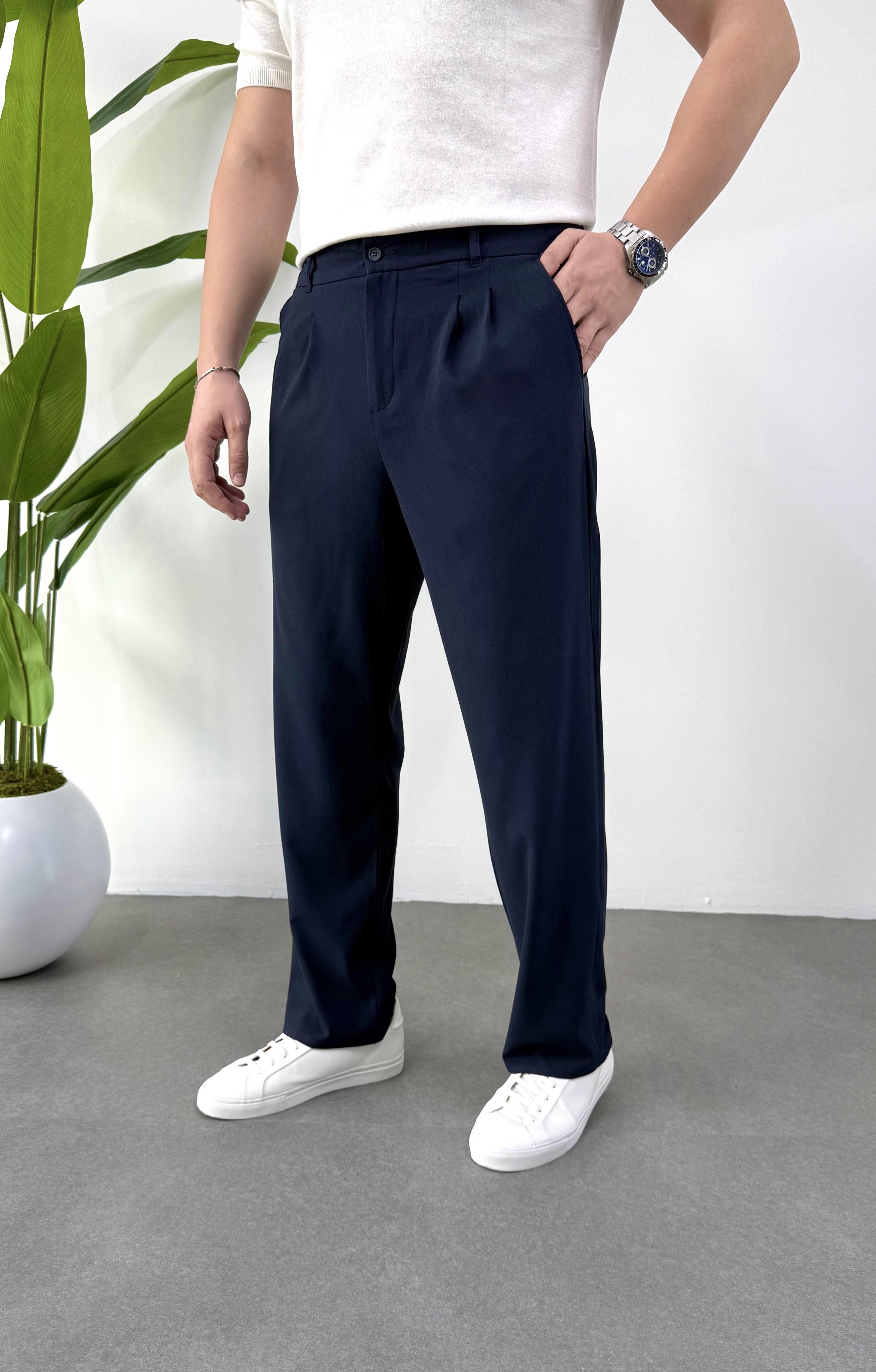 Lacivert Baggy Kumaş Pantolon 