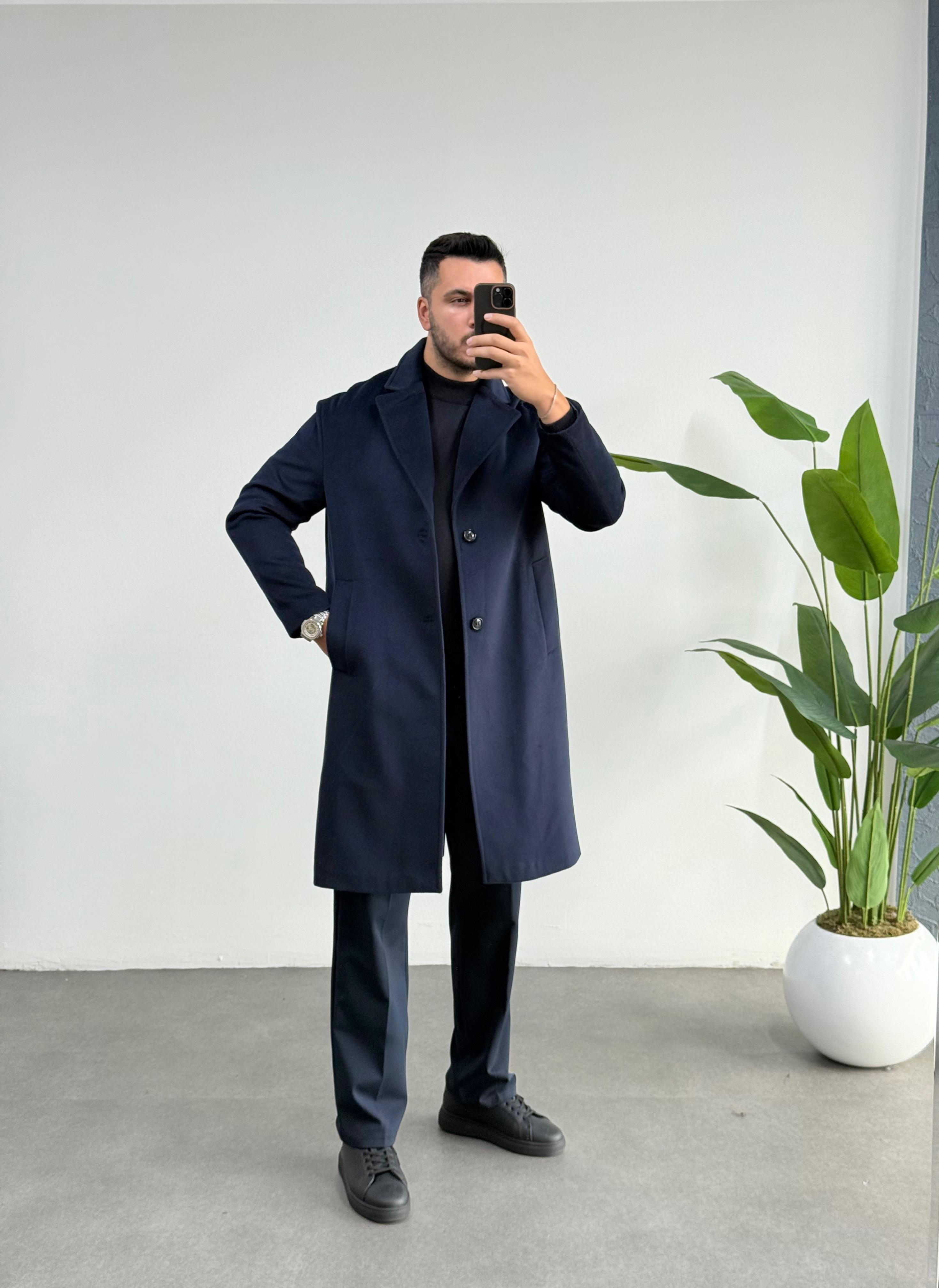 Lacivert Kaşe Kaban