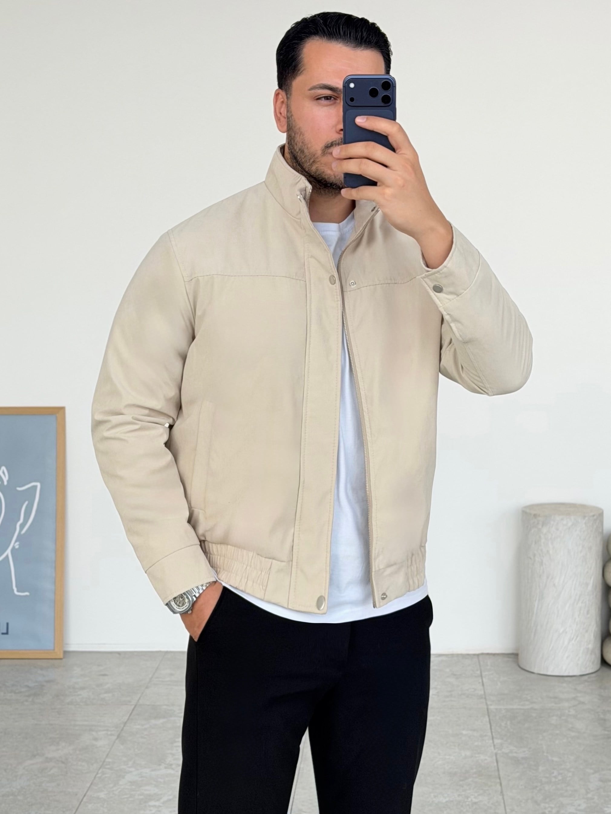 Lokal Bej Fermuarlı Ceket