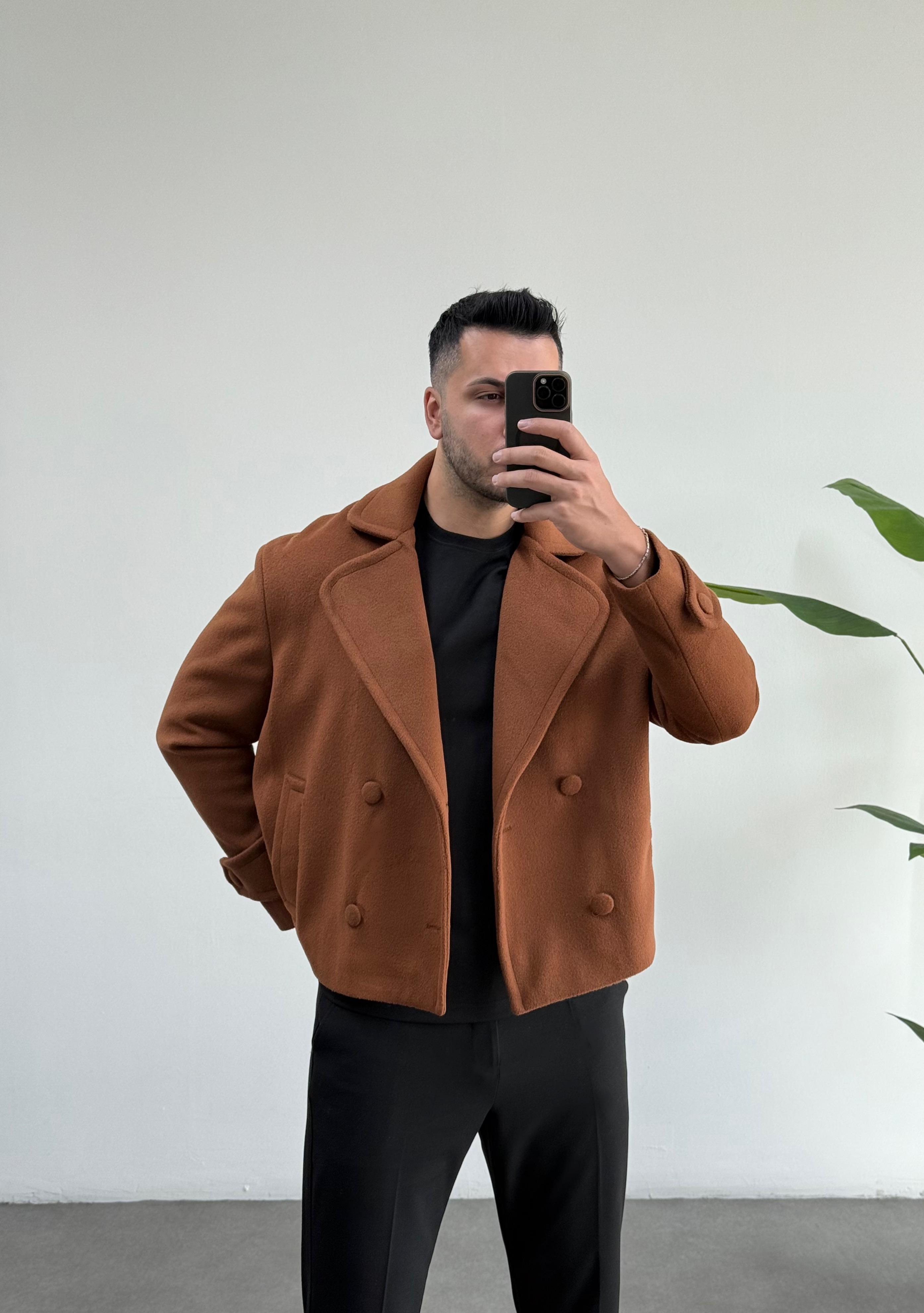 Lux Kahve Oversize Kaşe Ceket