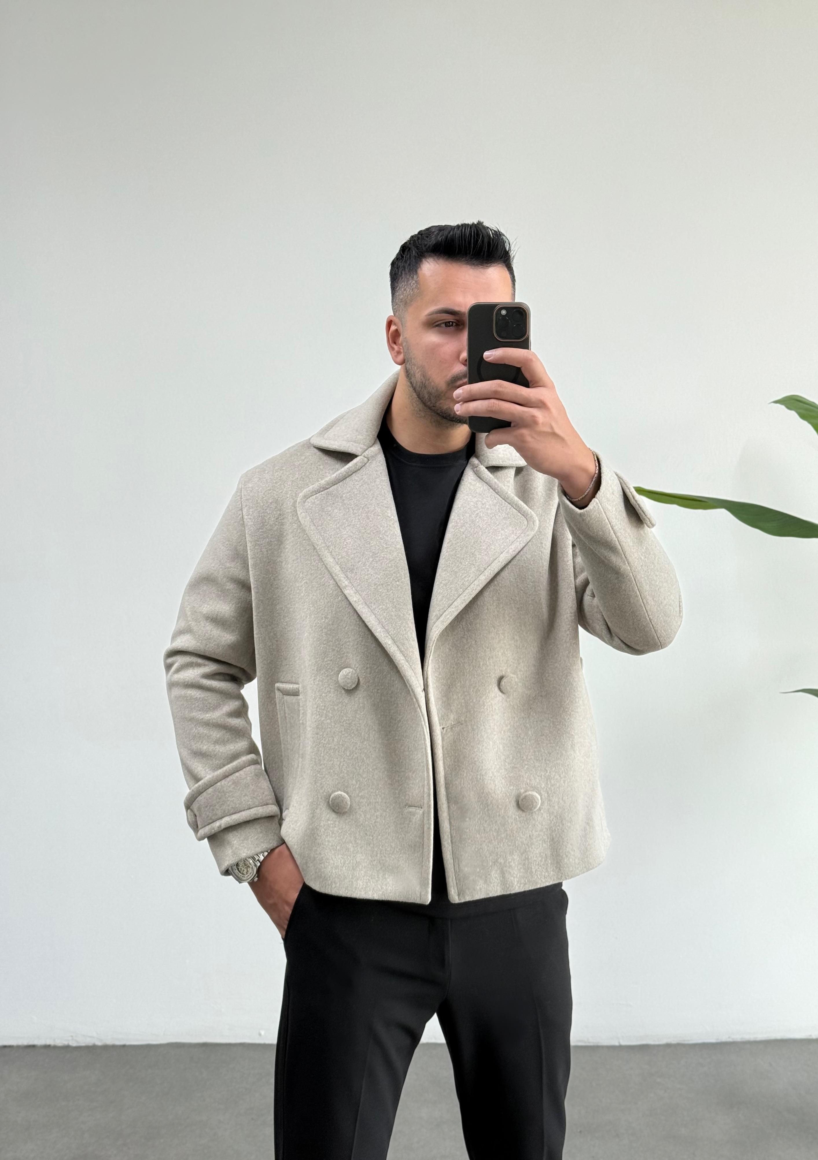 Lux Taş Rengi Oversize Kaşe Ceket