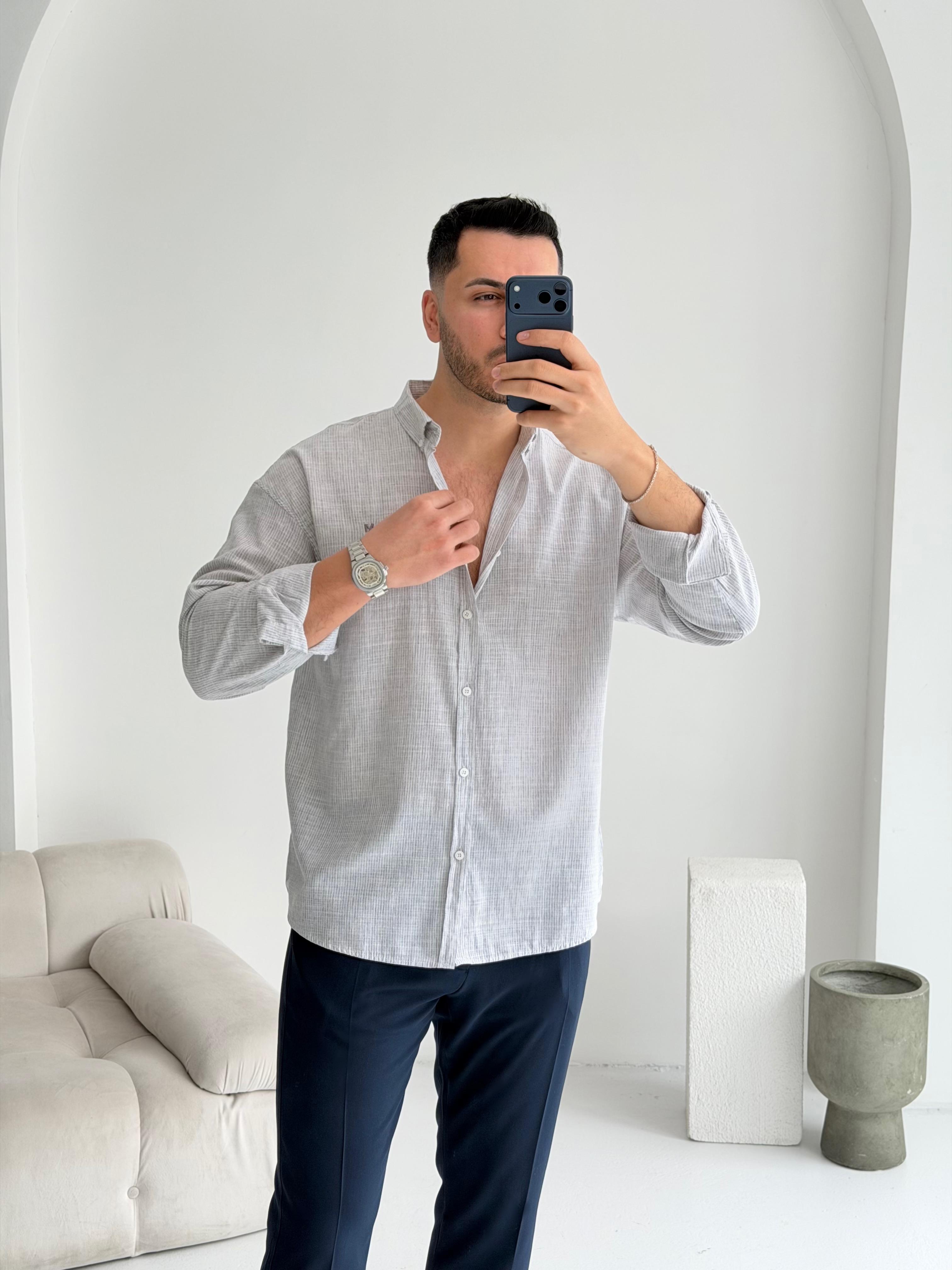 Makeba Gri Oversize Pamuk Gömlek 