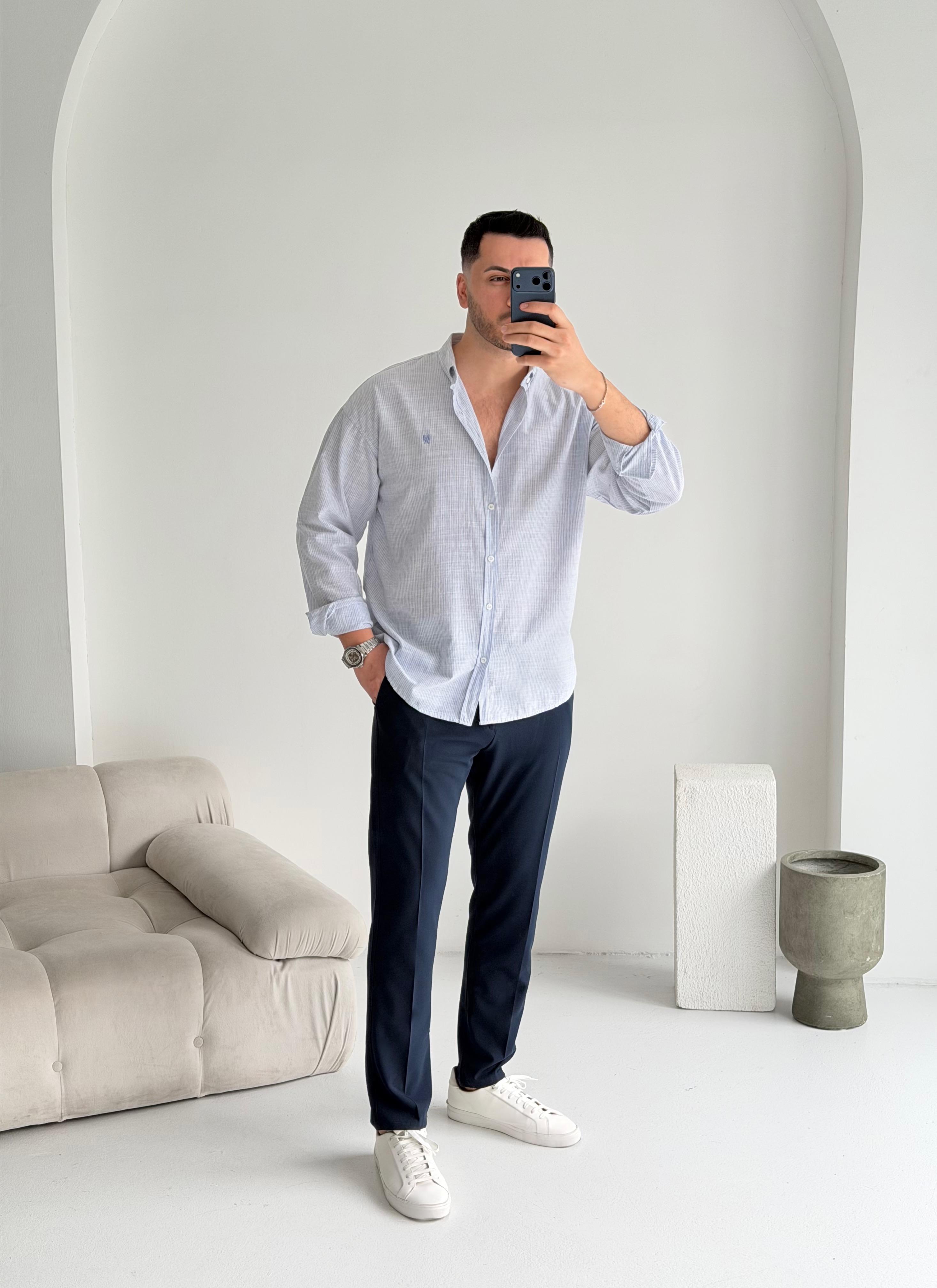Makeba Mavi Oversize Pamuk Gömlek