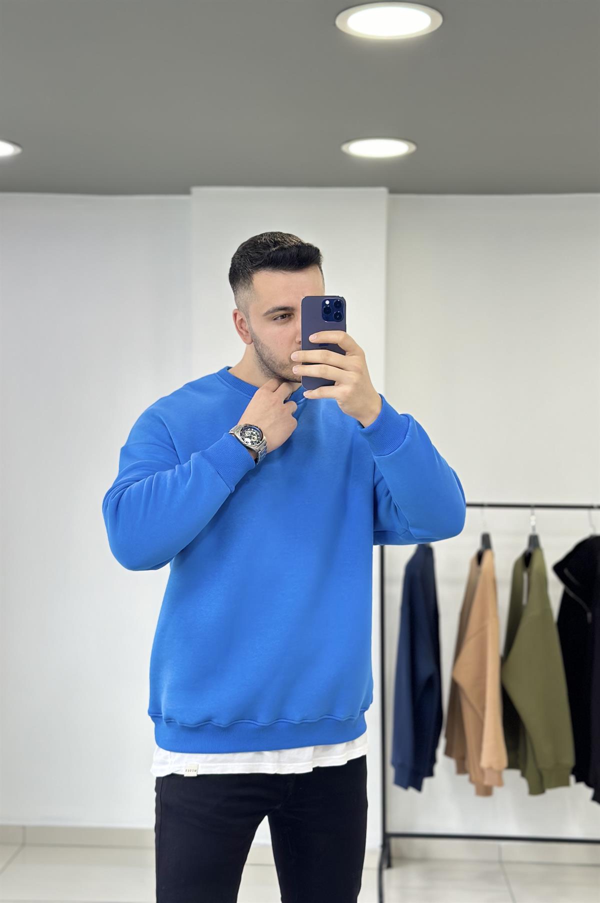 Mavi 3 İplik Şardonlu Oversize Sweatshirt 