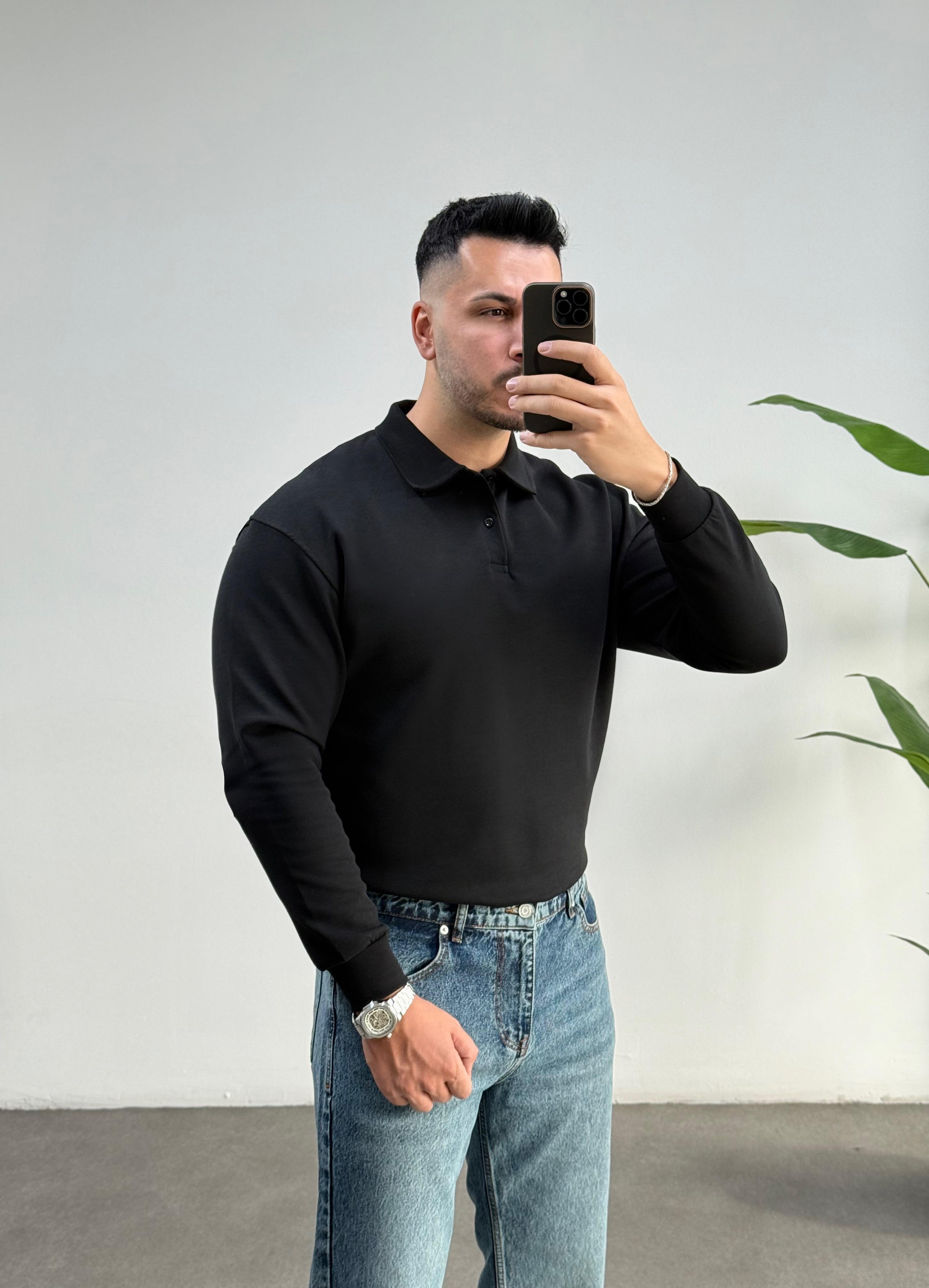 Merlin Polo Yaka Siyah Sweat